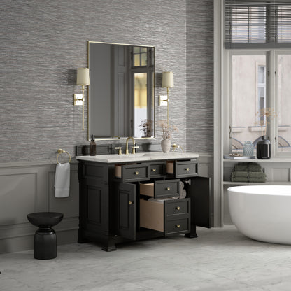 James Martin Vanities Brookfield 48" Black Onyx Single Vanity With 3cm Victorian Silver Silestone Top