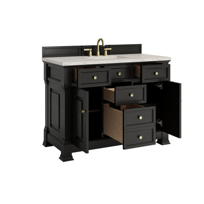 James Martin Vanities Brookfield 48" Black Onyx Single Vanity With 3cm Victorian Silver Silestone Top