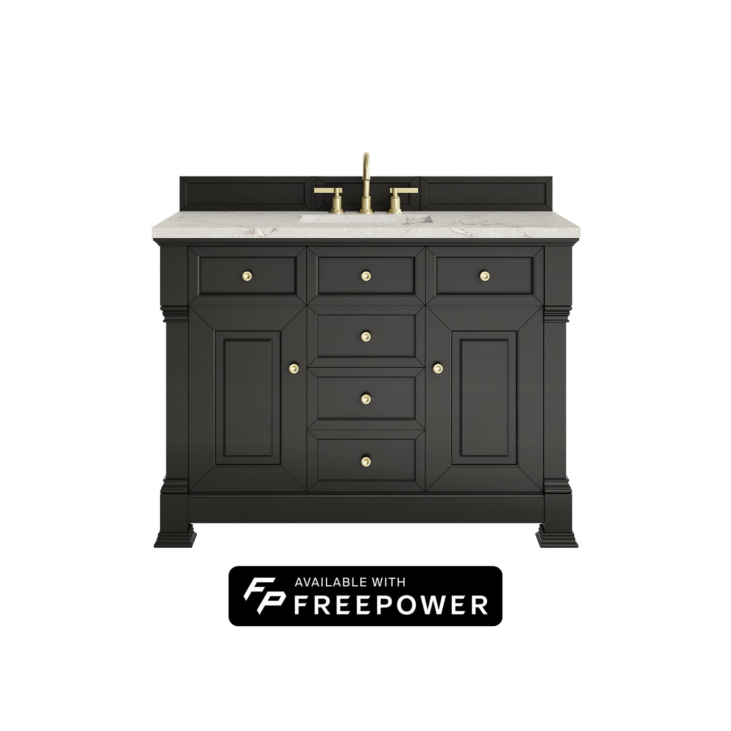 James Martin Vanities Brookfield 48" Black Onyx Single Vanity With 3cm Victorian Silver Silestone Top With FreePower Wireless Charger