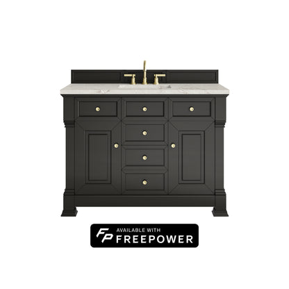 James Martin Vanities Brookfield 48" Black Onyx Single Vanity With 3cm Victorian Silver Silestone Top With FreePower Wireless Charger