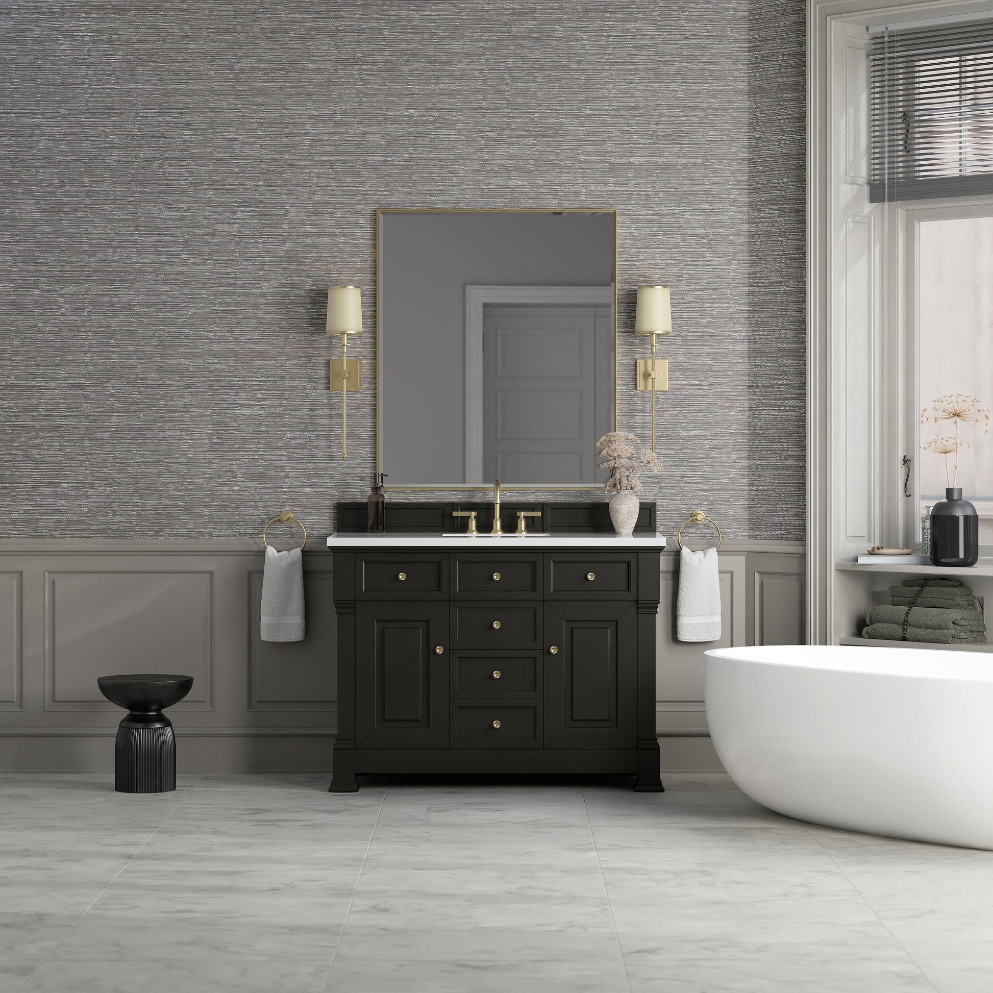 James Martin Vanities Brookfield 48" Black Onyx Single Vanity With 3cm White Zeus Silestone Top
