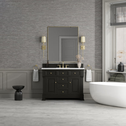 James Martin Vanities Brookfield 48" Black Onyx Single Vanity With 3cm White Zeus Silestone Top
