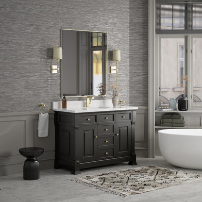 James Martin Vanities Brookfield 48" Black Onyx Single Vanity With Single Hole 3cm White Zeus Silestone Top and Backsplash