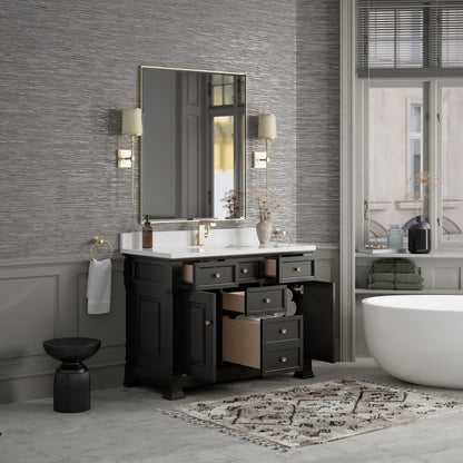 James Martin Vanities Brookfield 48" Black Onyx Single Vanity With Single Hole 3cm White Zeus Silestone Top and Backsplash