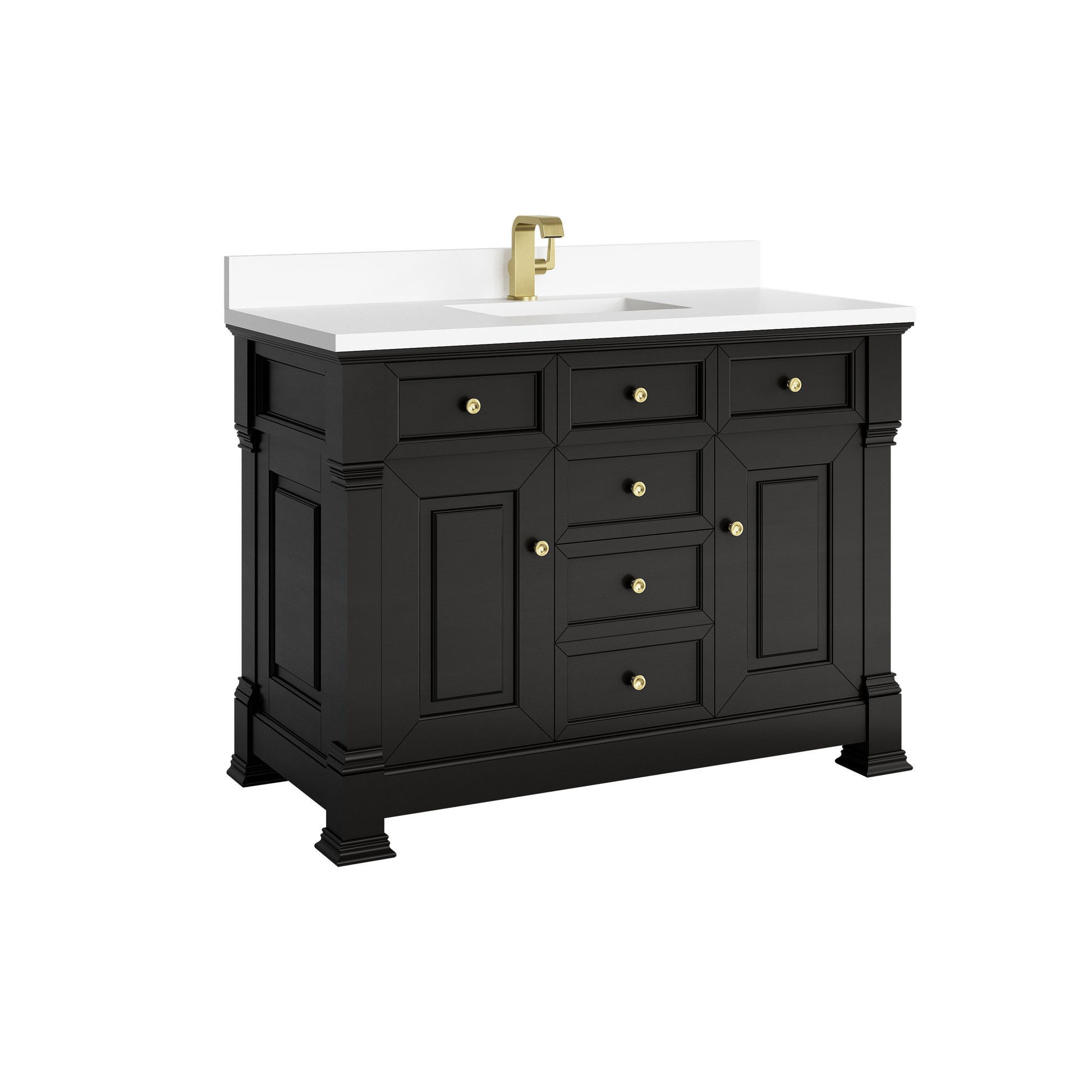 James Martin Vanities Brookfield 48" Black Onyx Single Vanity With Single Hole 3cm White Zeus Silestone Top and Backsplash