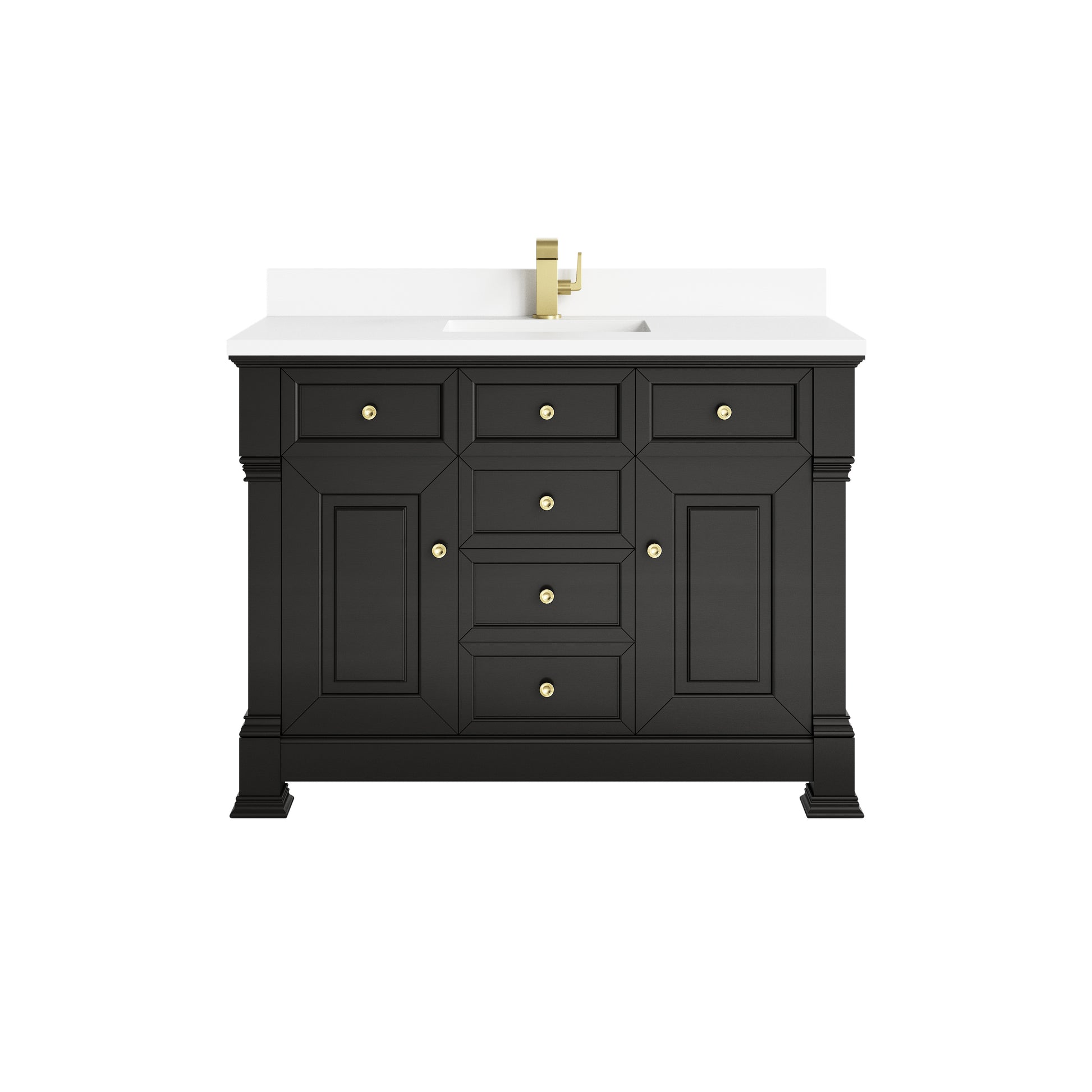 James Martin Vanities Brookfield 48" Black Onyx Single Vanity With Single Hole 3cm White Zeus Silestone Top and Backsplash