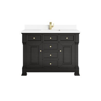 James Martin Vanities Brookfield 48" Black Onyx Single Vanity With Single Hole 3cm White Zeus Silestone Top and Backsplash