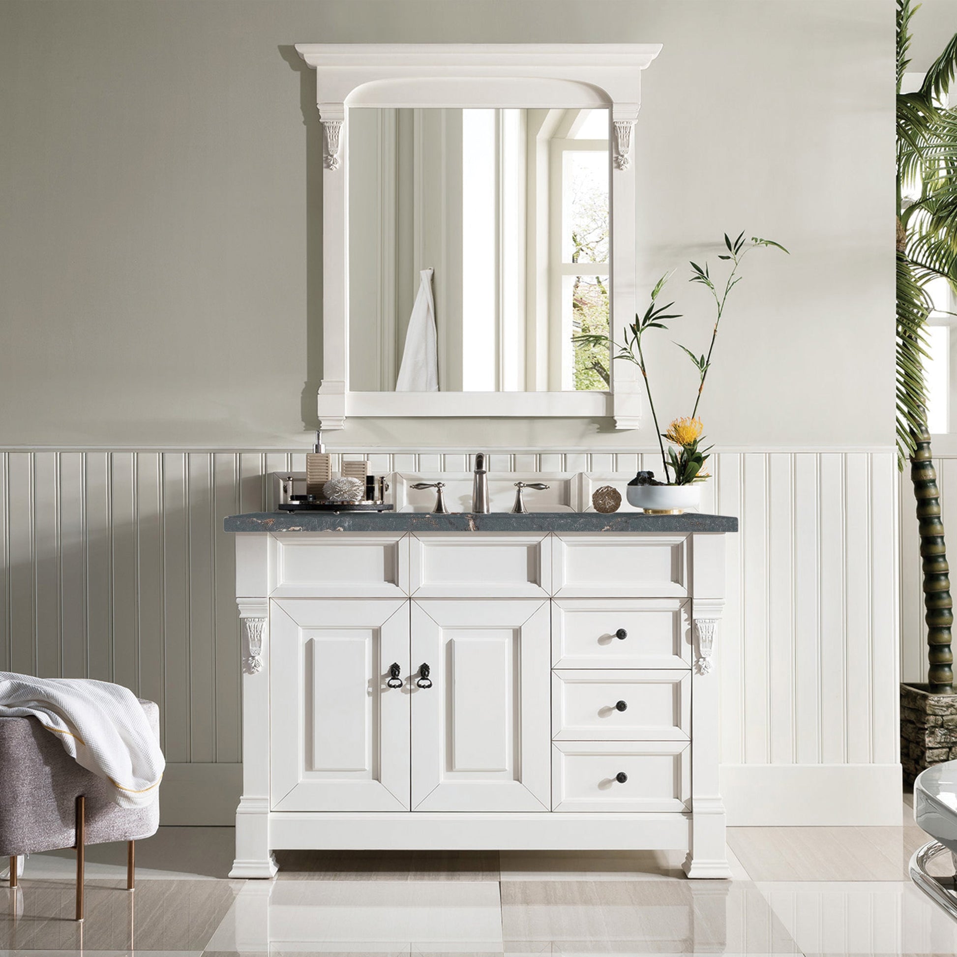 James Martin Vanities Brookfield 48" Bright White Single Vanity With 3 cm Parisien Bleu Quartz Top