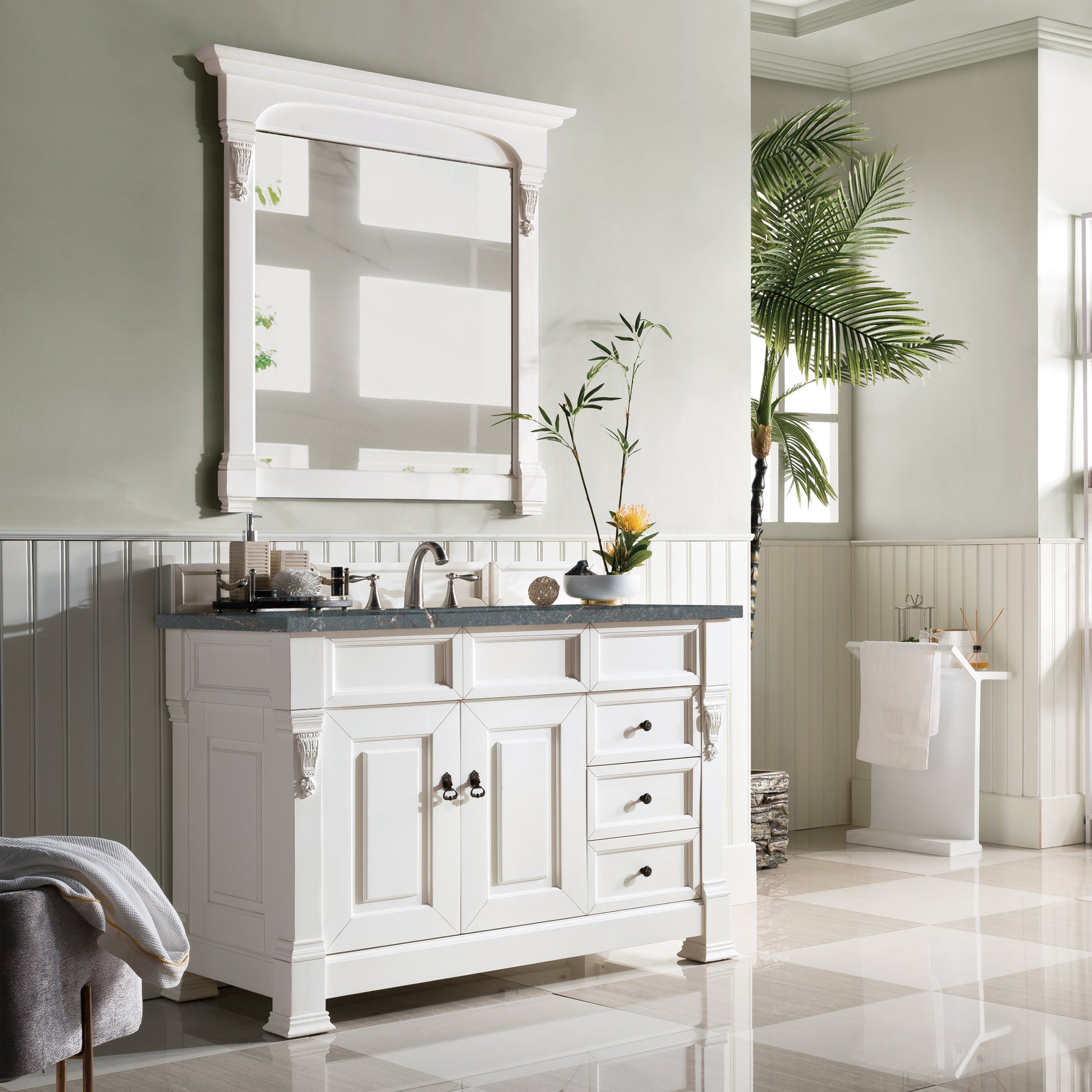 James Martin Vanities Brookfield 48" Bright White Single Vanity With 3 cm Parisien Bleu Quartz Top