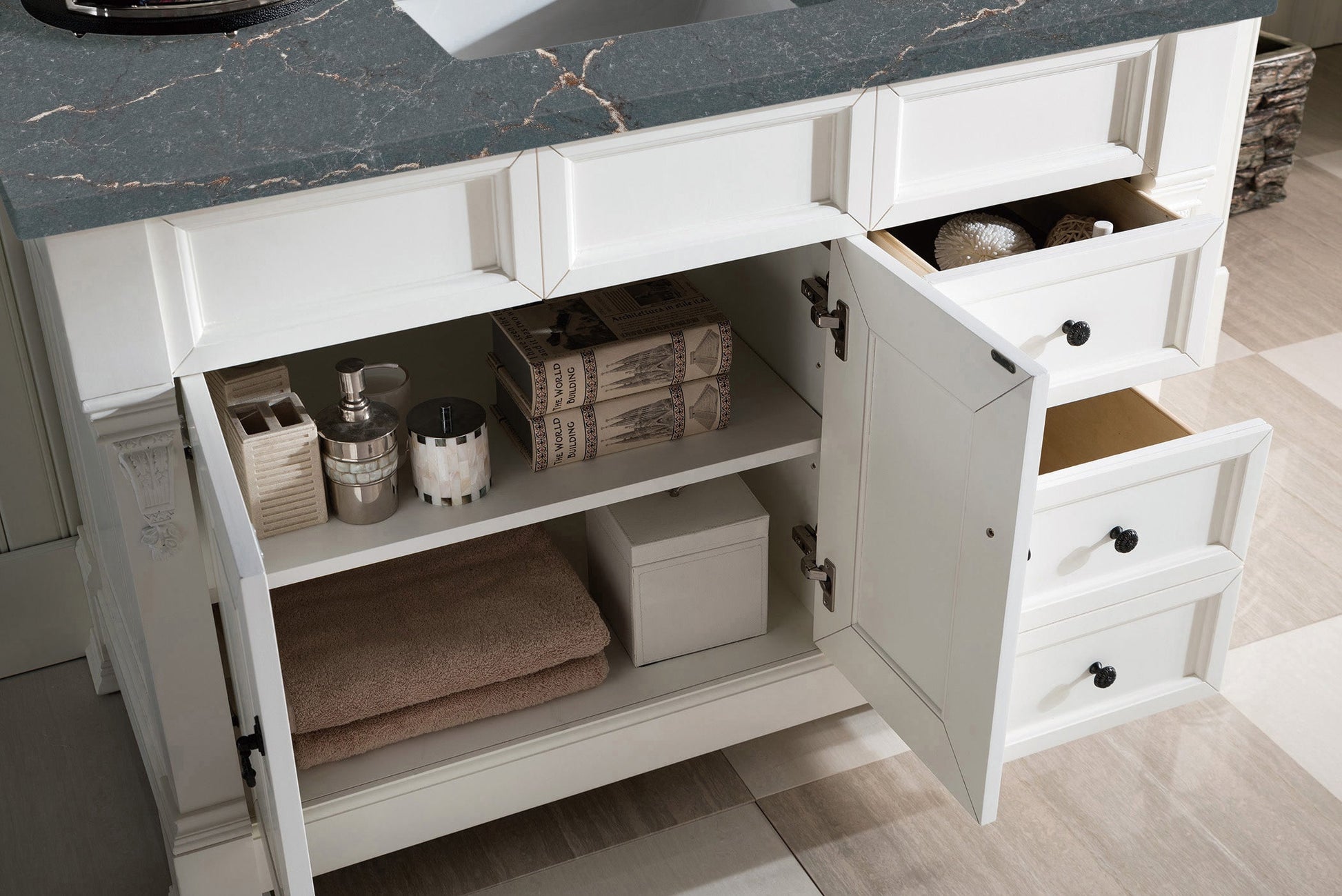 James Martin Vanities Brookfield 48" Bright White Single Vanity With 3 cm Parisien Bleu Quartz Top