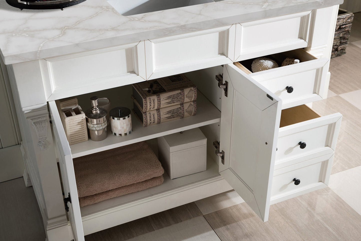 James Martin Vanities Brookfield 48" Bright White Single Vanity With 3 cm Victorian Silver Quartz Top