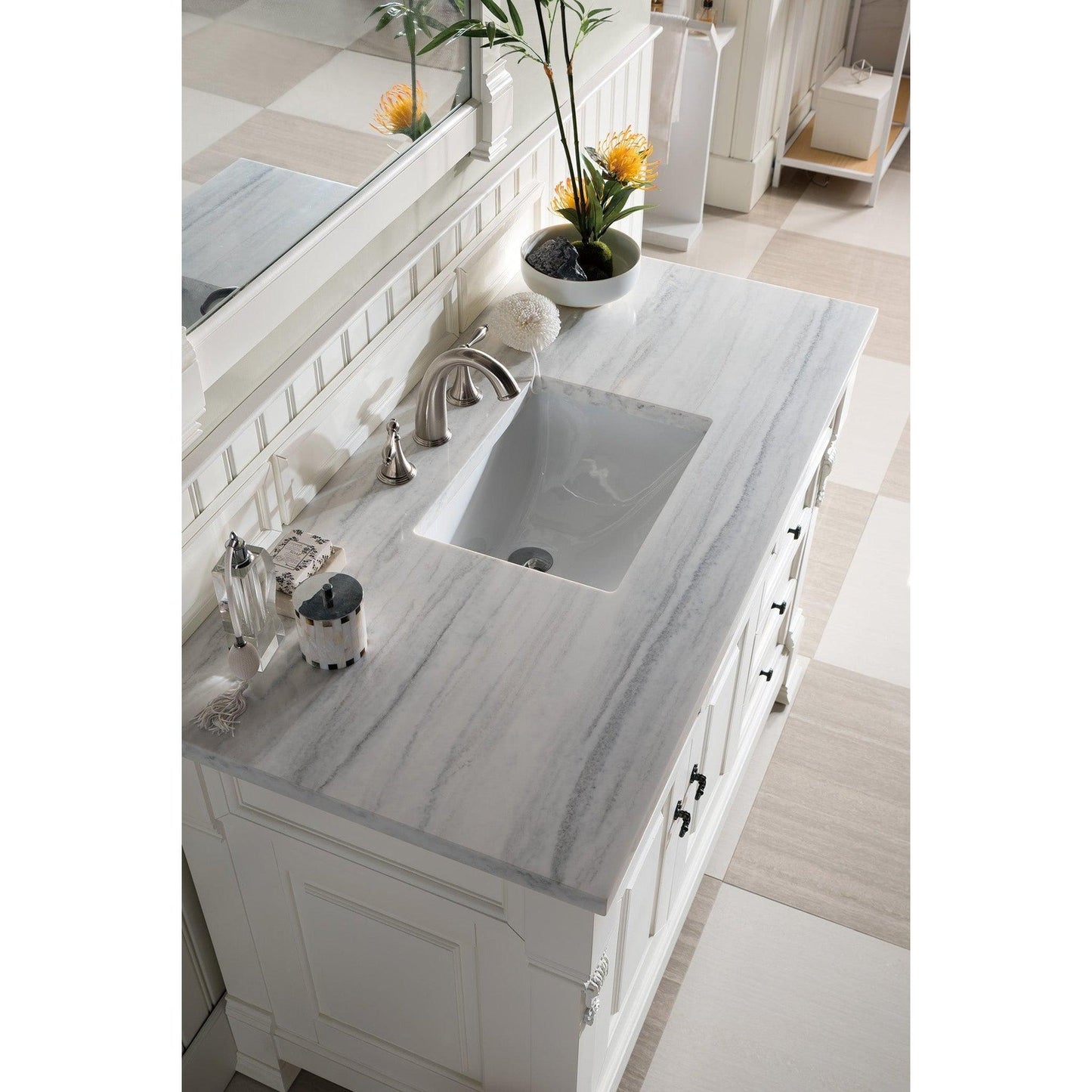 James Martin Vanities Brookfield 48" Bright White Single Vanity With 3cm Arctic Fall Solid Surface Top