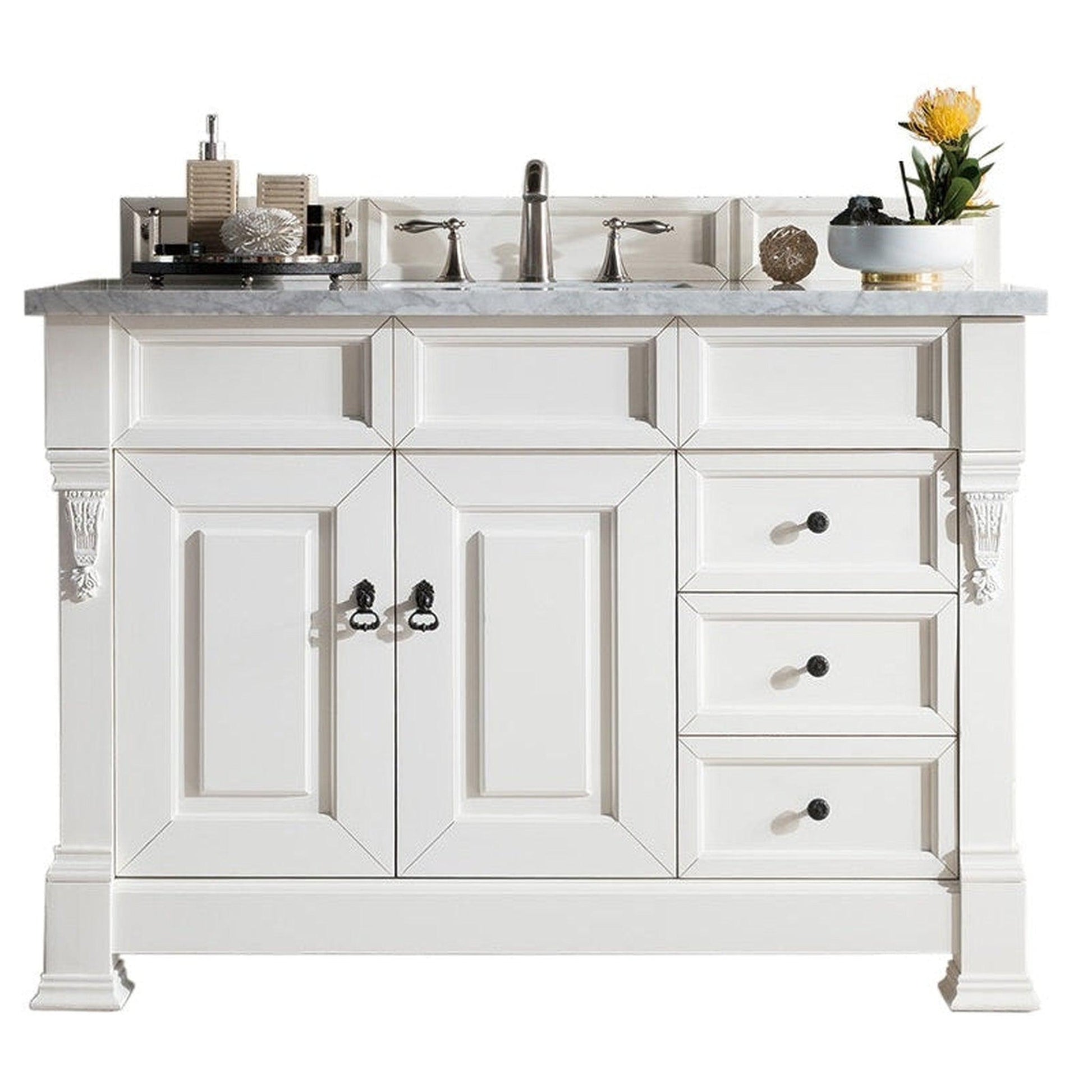 James Martin Vanities Brookfield 48" Bright White Single Vanity With 3cm Arctic Fall Solid Surface Top