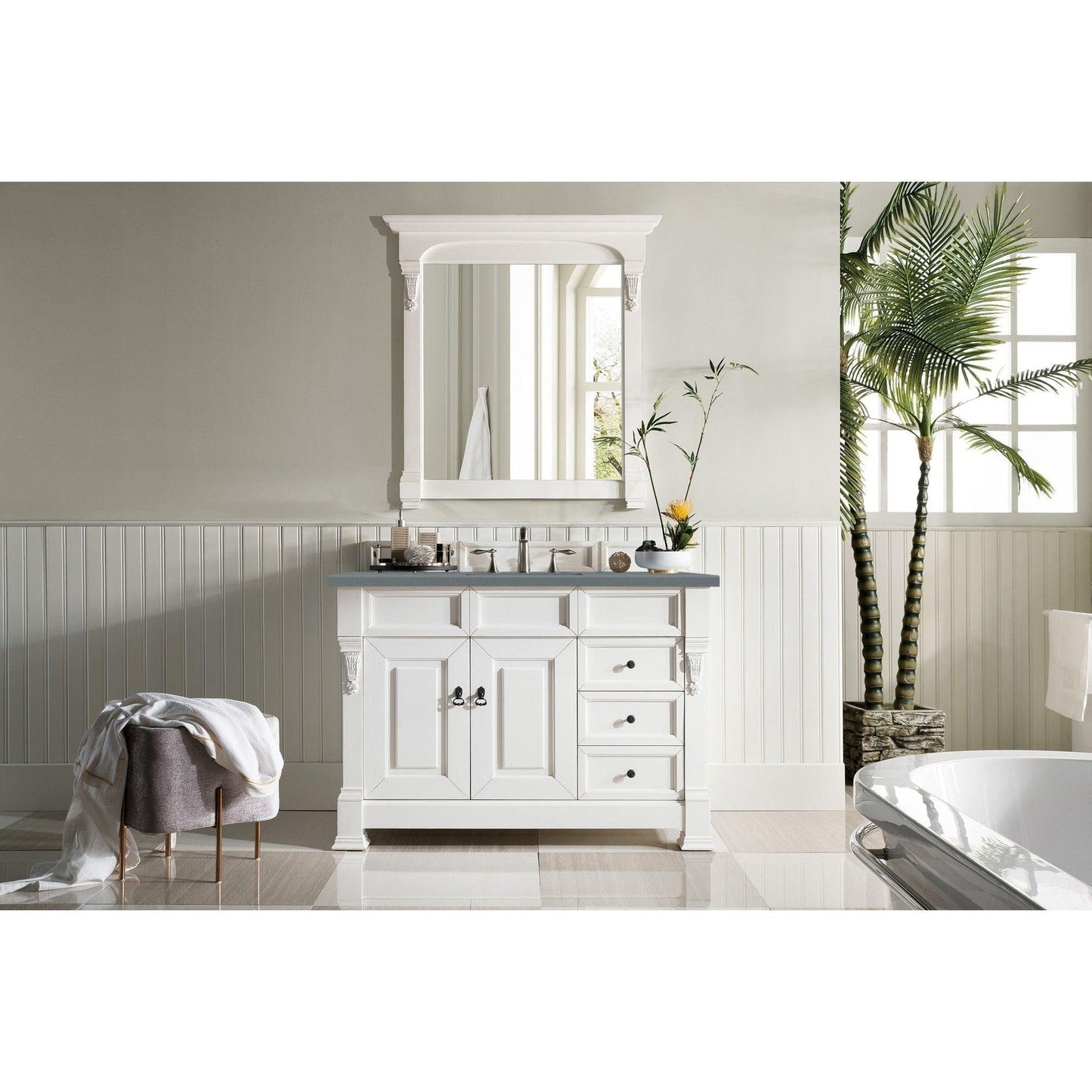 James Martin Vanities Brookfield 48" Bright White Single Vanity With 3cm Cala Blue Quartz Top