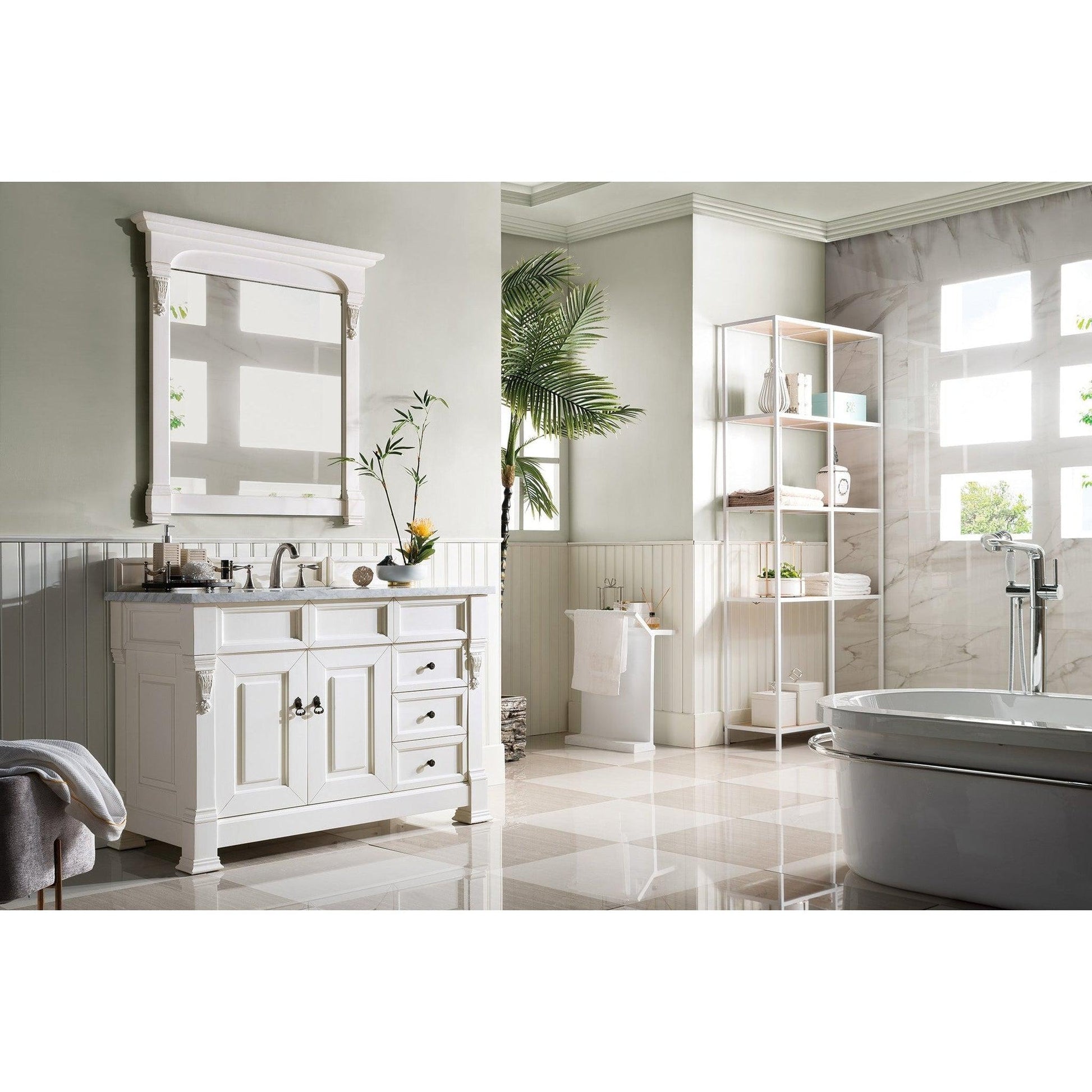 James Martin Vanities Brookfield 48" Bright White Single Vanity With 3cm Carrara Marble Top