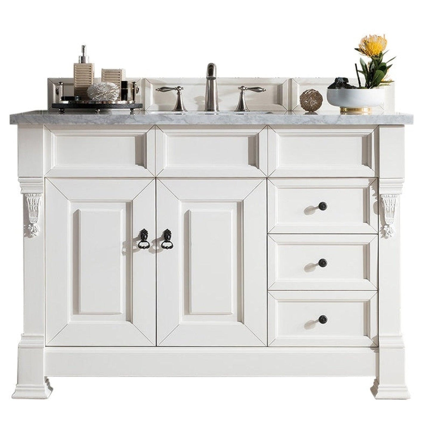 James Martin Vanities Brookfield 48" Bright White Single Vanity With 3cm Carrara Marble Top