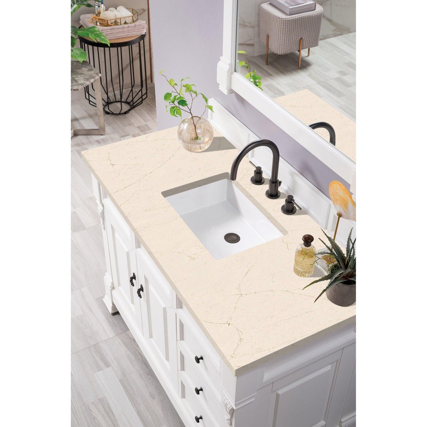 James Martin Vanities Brookfield 48" Bright White Single Vanity With 3cm Eternal Marfil Quartz Top