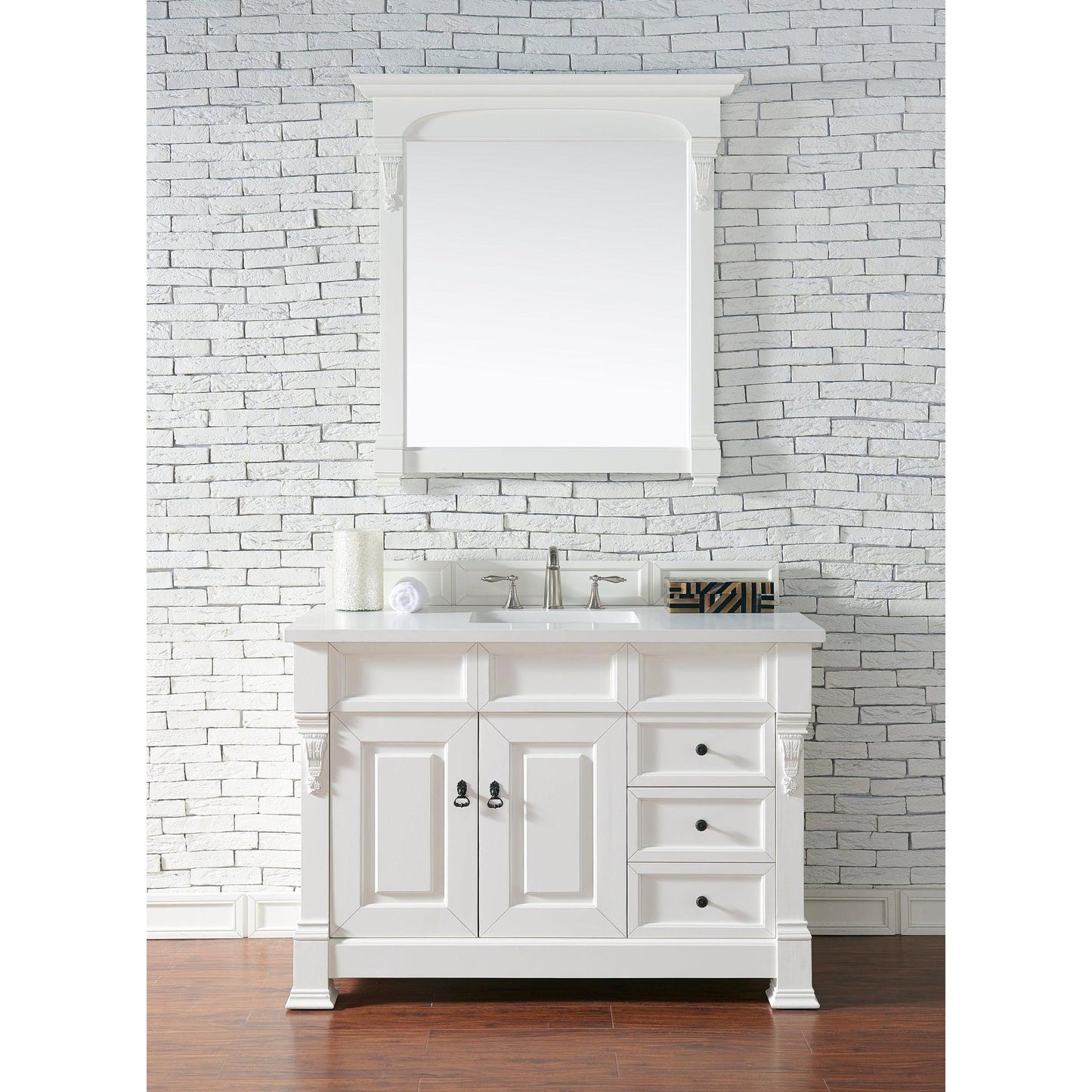 James Martin Vanities Brookfield 48" Bright White Single Vanity With 3cm White Zeus Quartz Top