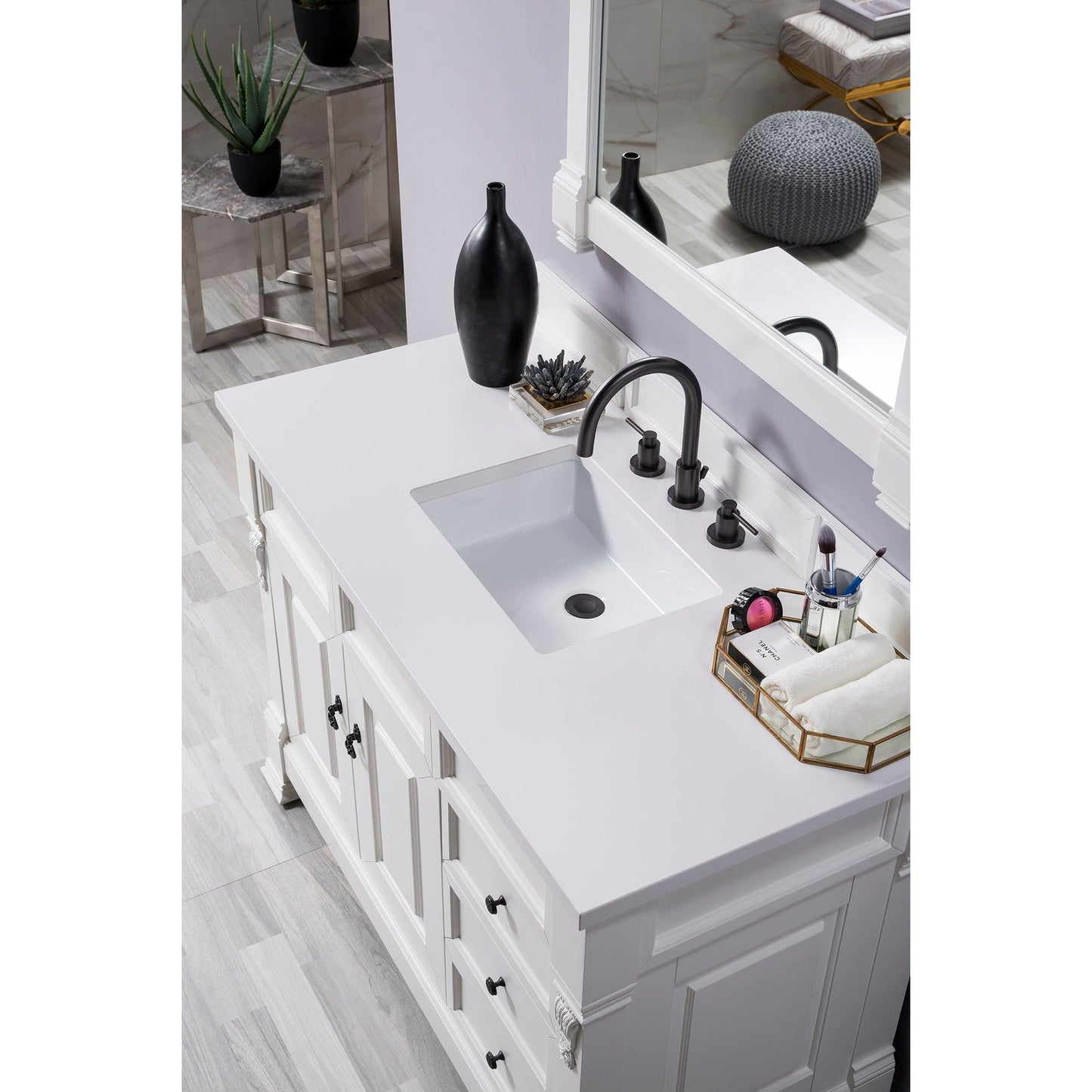 James Martin Vanities Brookfield 48" Bright White Single Vanity With 3cm White Zeus Quartz Top