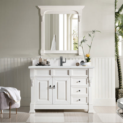 James Martin Vanities Brookfield 48" Bright White Single Vanity With Single Hole 3 cm White Zeus Quartz Top & Backsplash