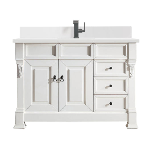 James Martin Vanities Brookfield 48" Bright White Single Vanity With Single Hole 3 cm White Zeus Quartz Top & Backsplash