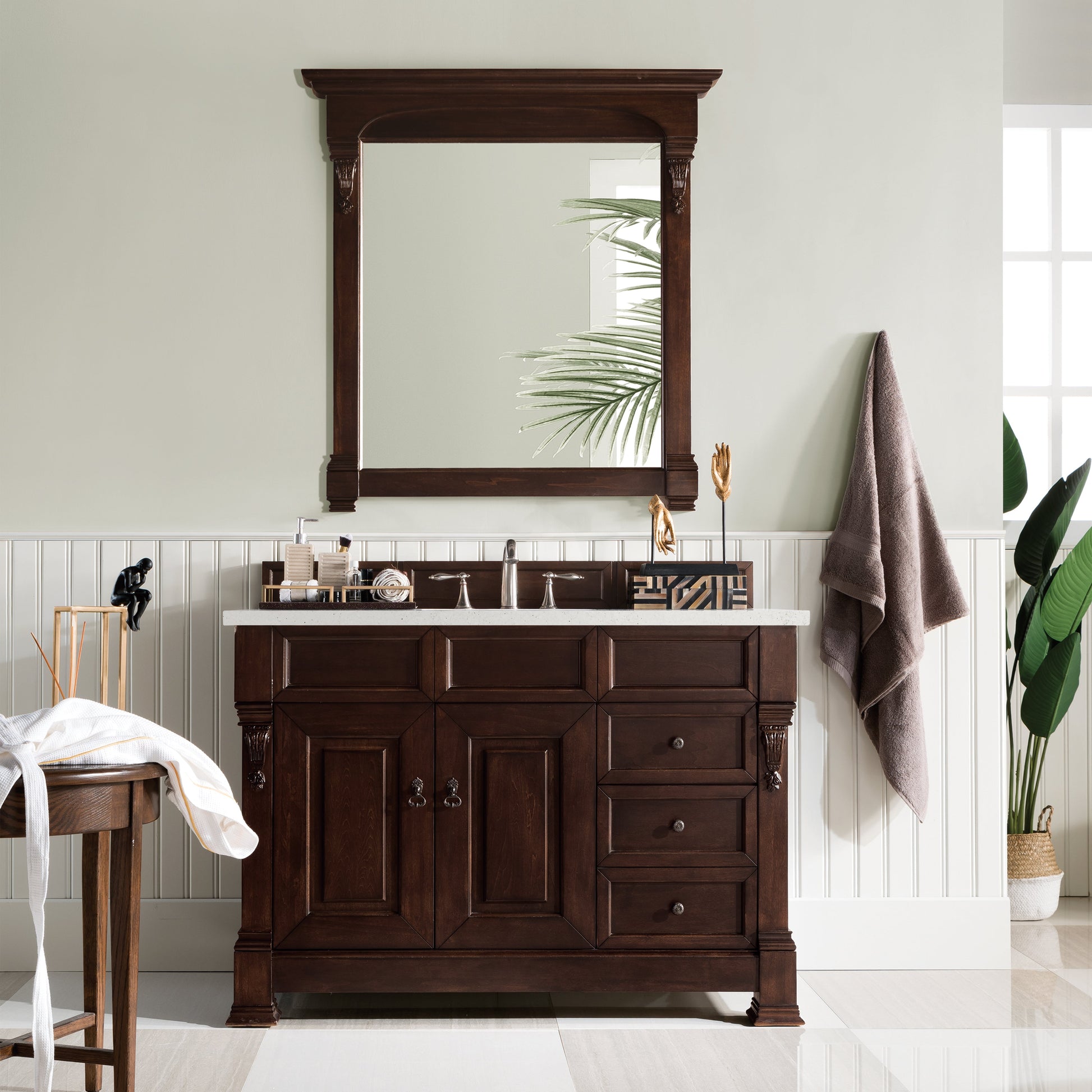 James Martin Vanities Brookfield 48" Burnished Mahogany Single Vanity With 3 cm Lime Delight Quartz Top