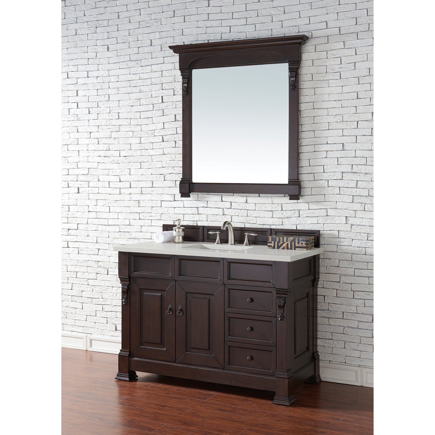 James Martin Vanities Brookfield 48" Burnished Mahogany Single Vanity With 3 cm Lime Delight Quartz Top