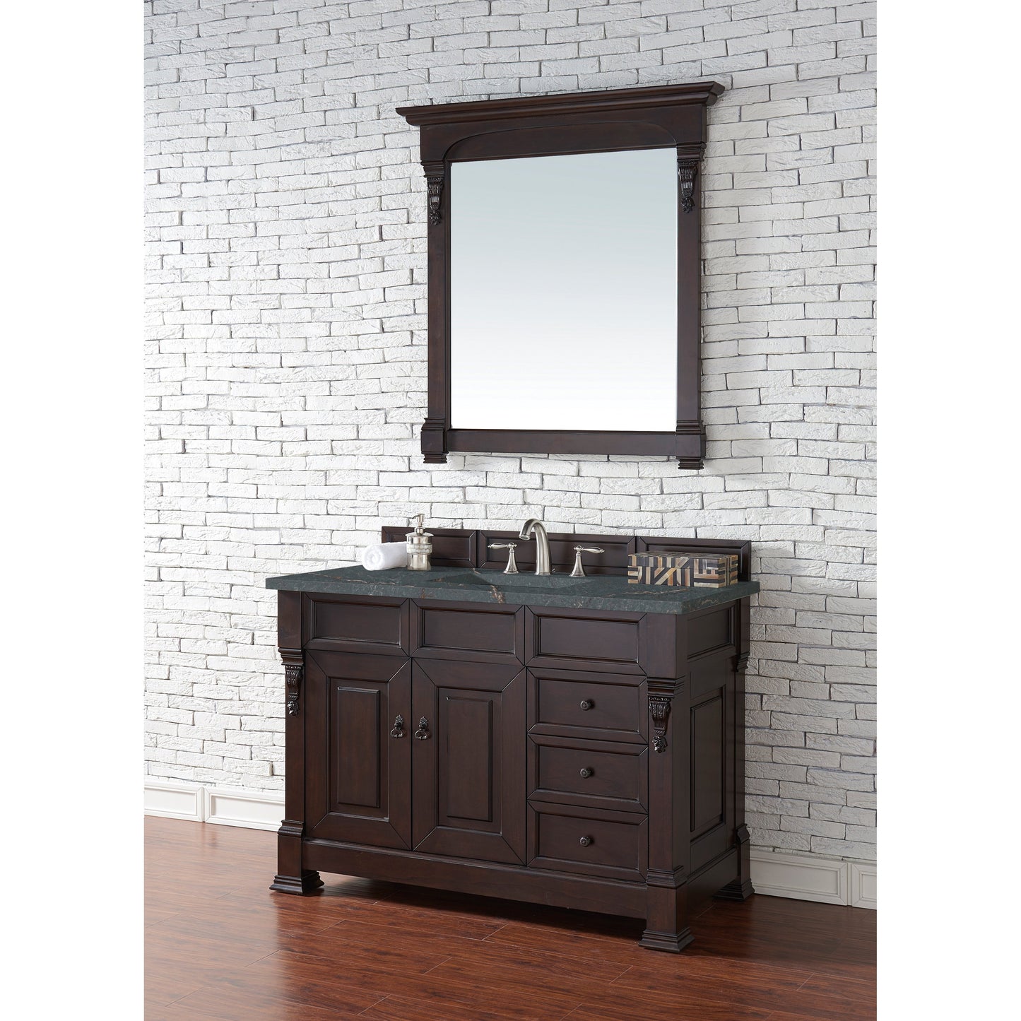 James Martin Vanities Brookfield 48" Burnished Mahogany Single Vanity With 3 cm Parisien Bleu Quartz Top