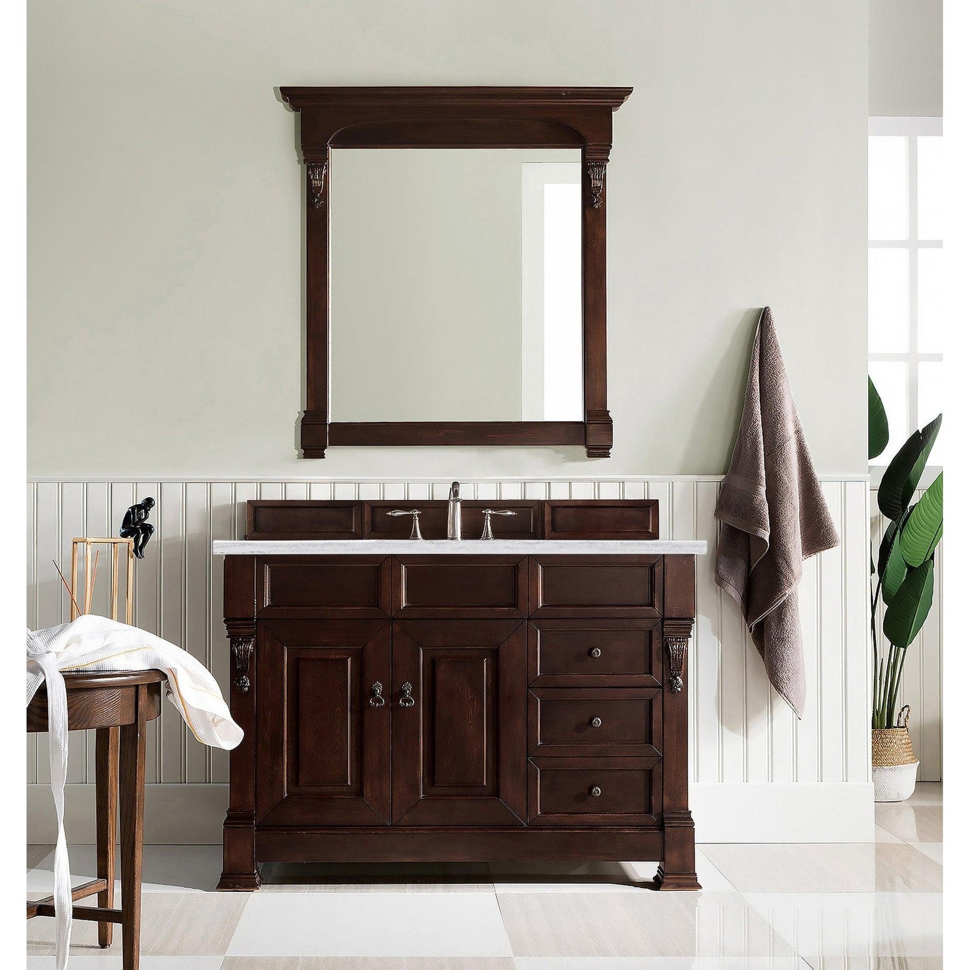 James Martin Vanities Brookfield 48" Burnished Mahogany Single Vanity With 3cm Arctic Fall Solid Surface Top