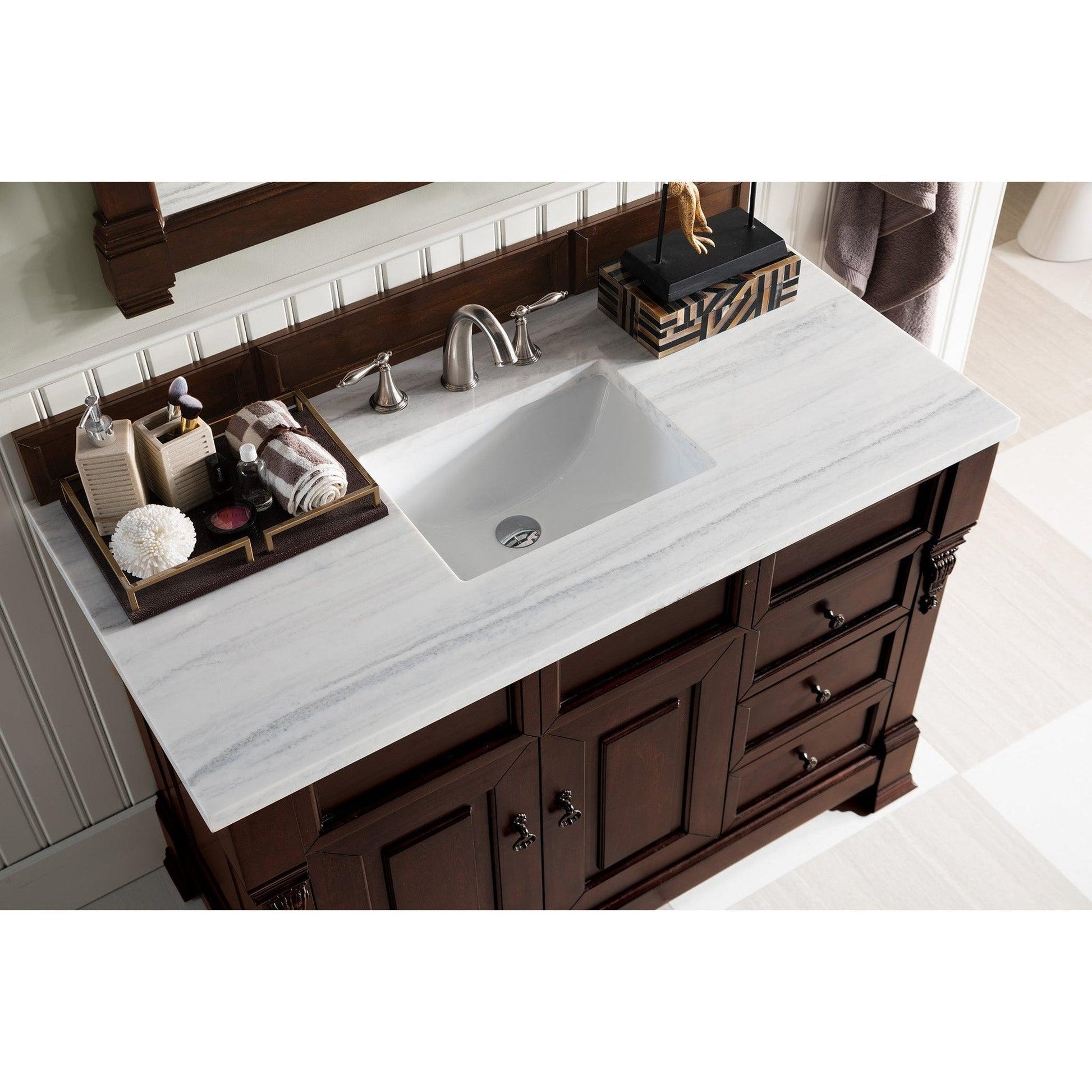James Martin Vanities Brookfield 48" Burnished Mahogany Single Vanity With 3cm Arctic Fall Solid Surface Top