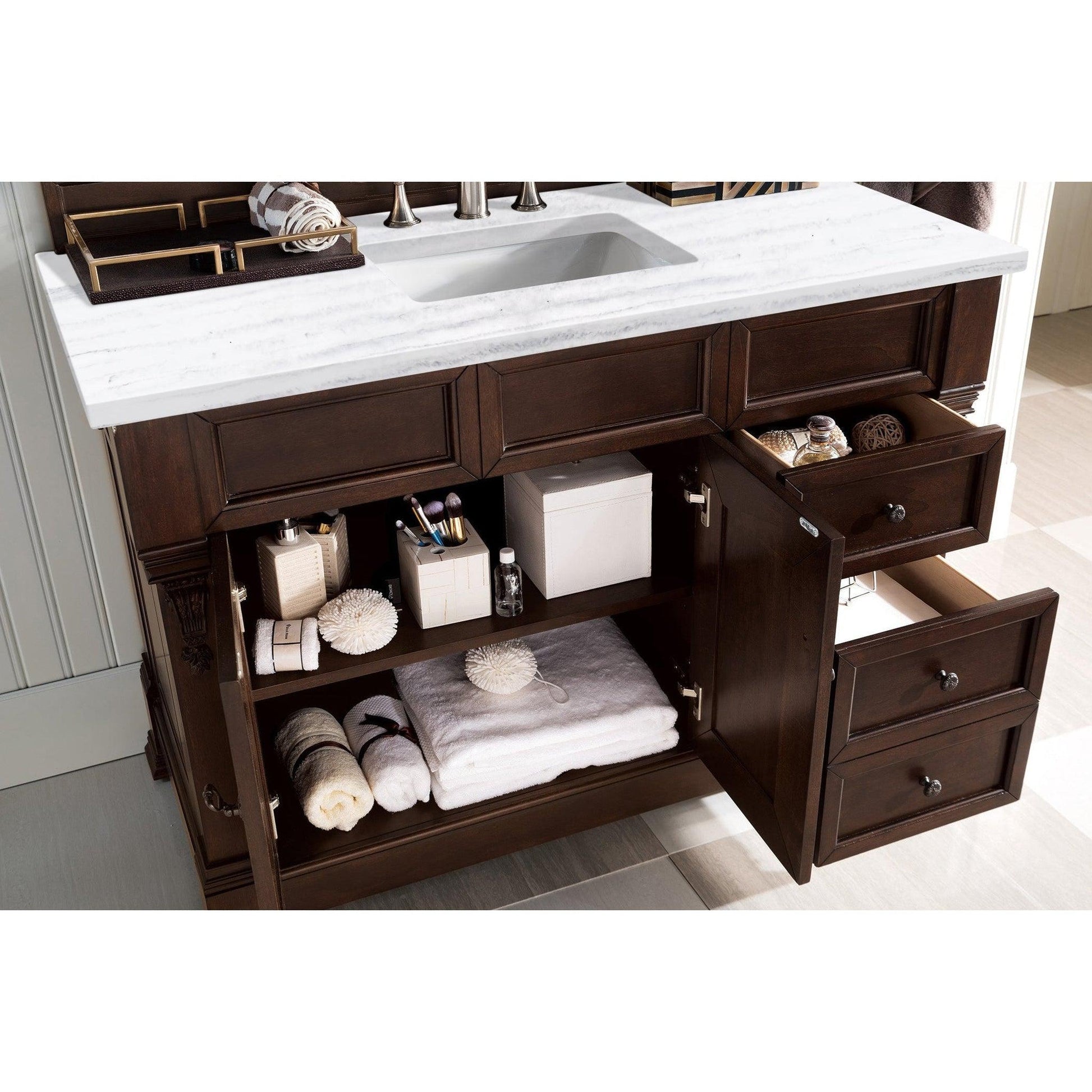 James Martin Vanities Brookfield 48" Burnished Mahogany Single Vanity With 3cm Arctic Fall Solid Surface Top