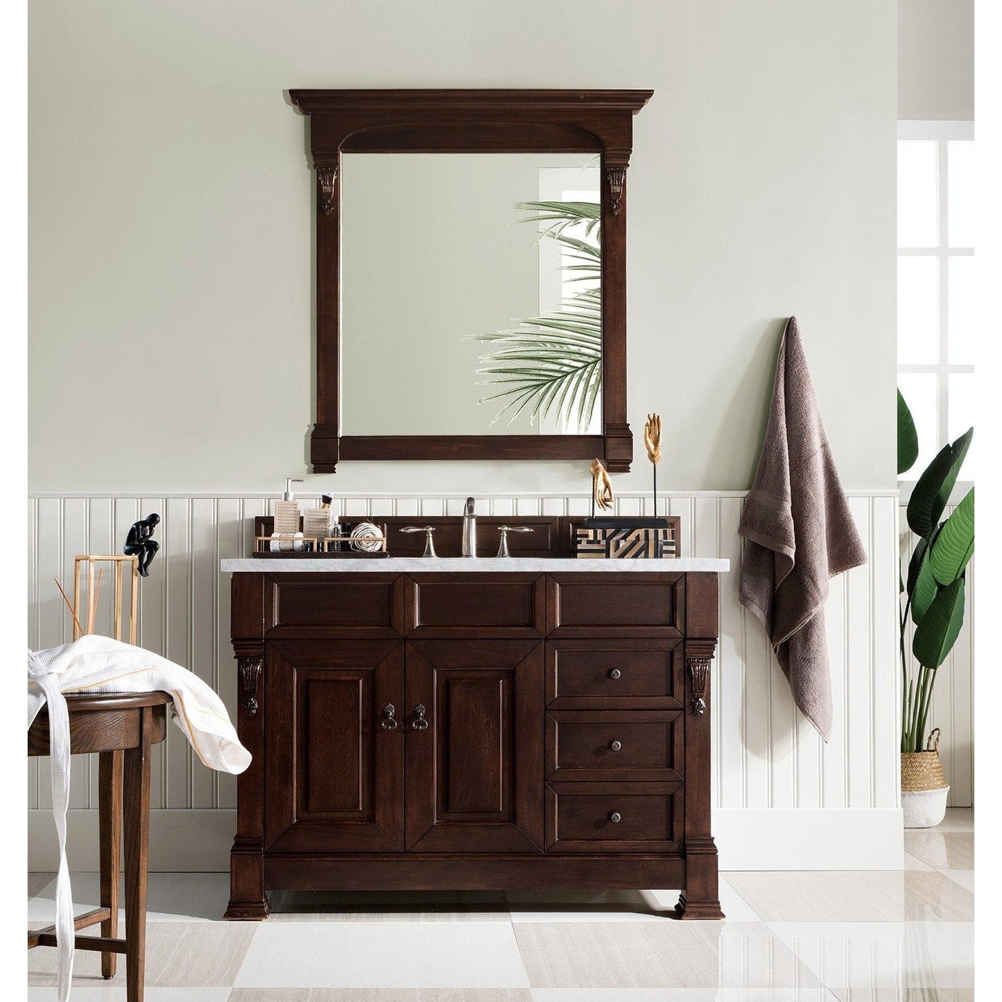 James Martin Vanities Brookfield 48" Burnished Mahogany Single Vanity With 3cm Carrara Marble Top