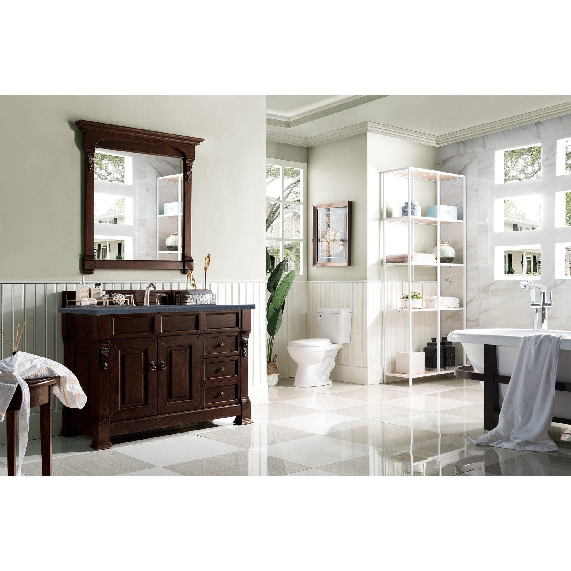 James Martin Vanities Brookfield 48" Burnished Mahogany Single Vanity With 3cm Charcoal Soapstone Quartz Top