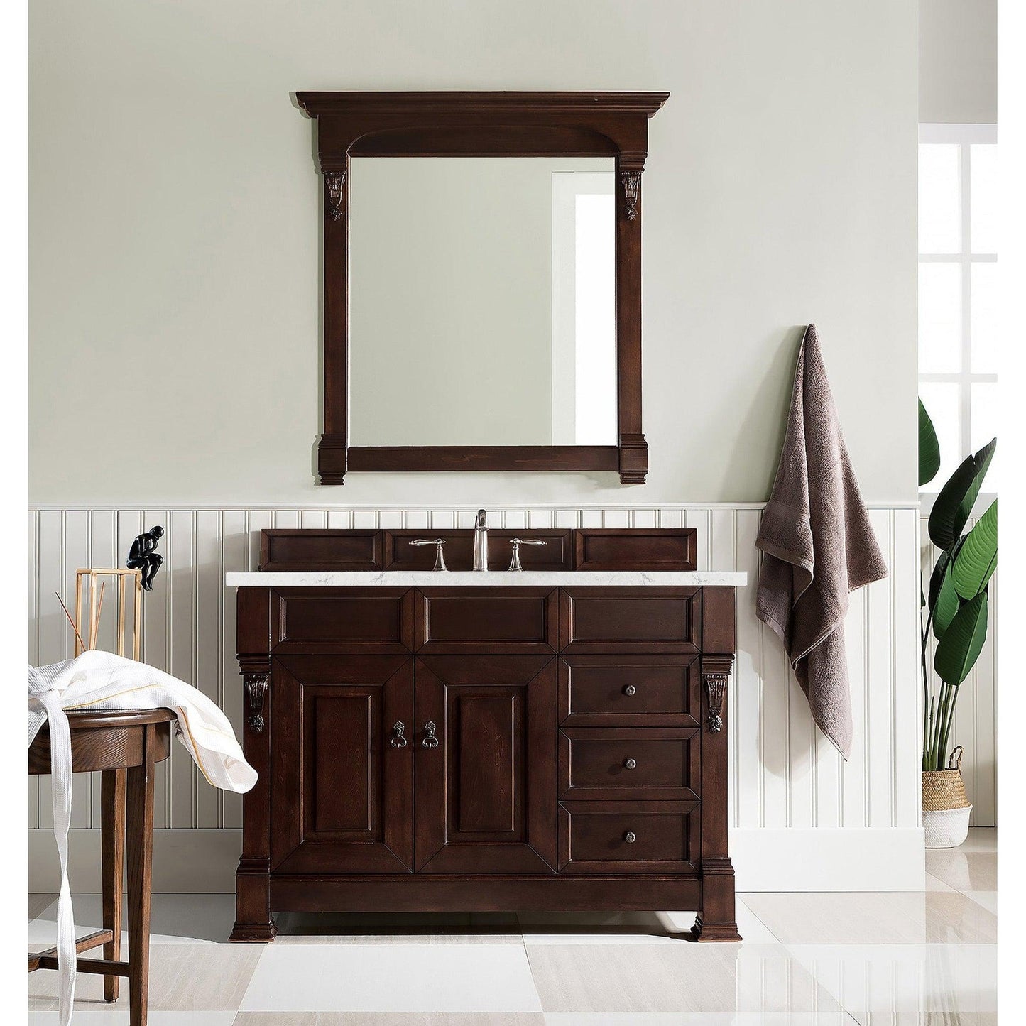 James Martin Vanities Brookfield 48" Burnished Mahogany Single Vanity With 3cm Eternal Jasmine Pearl Quartz Top