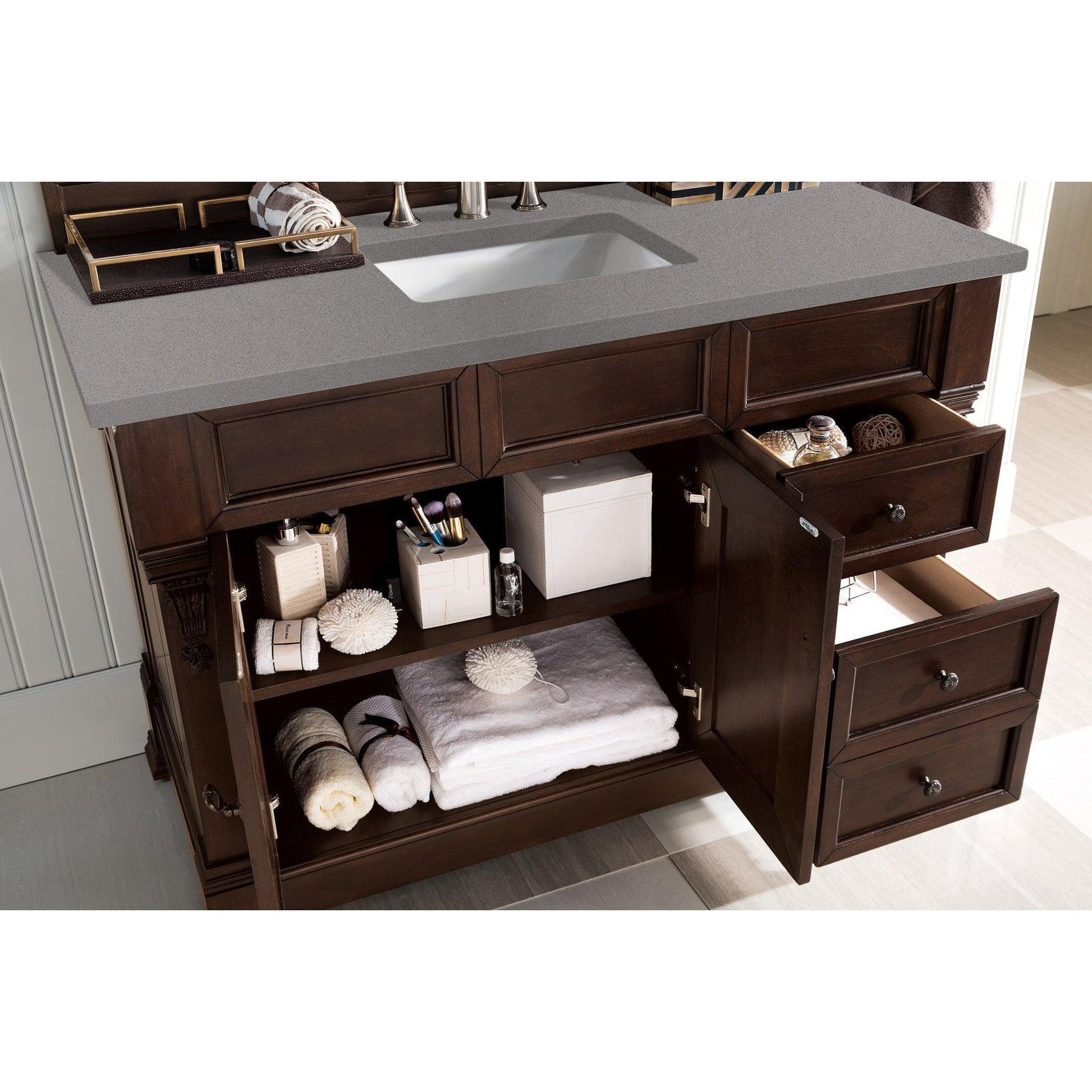 James Martin Vanities Brookfield 48" Burnished Mahogany Single Vanity With 3cm Grey Expo Quartz Top