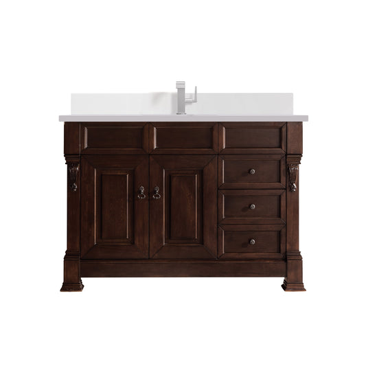 James Martin Vanities Brookfield 48" Burnished Mahogany Single Vanity With Single Hole 3 cm White Zeus Quartz Top & Backsplash