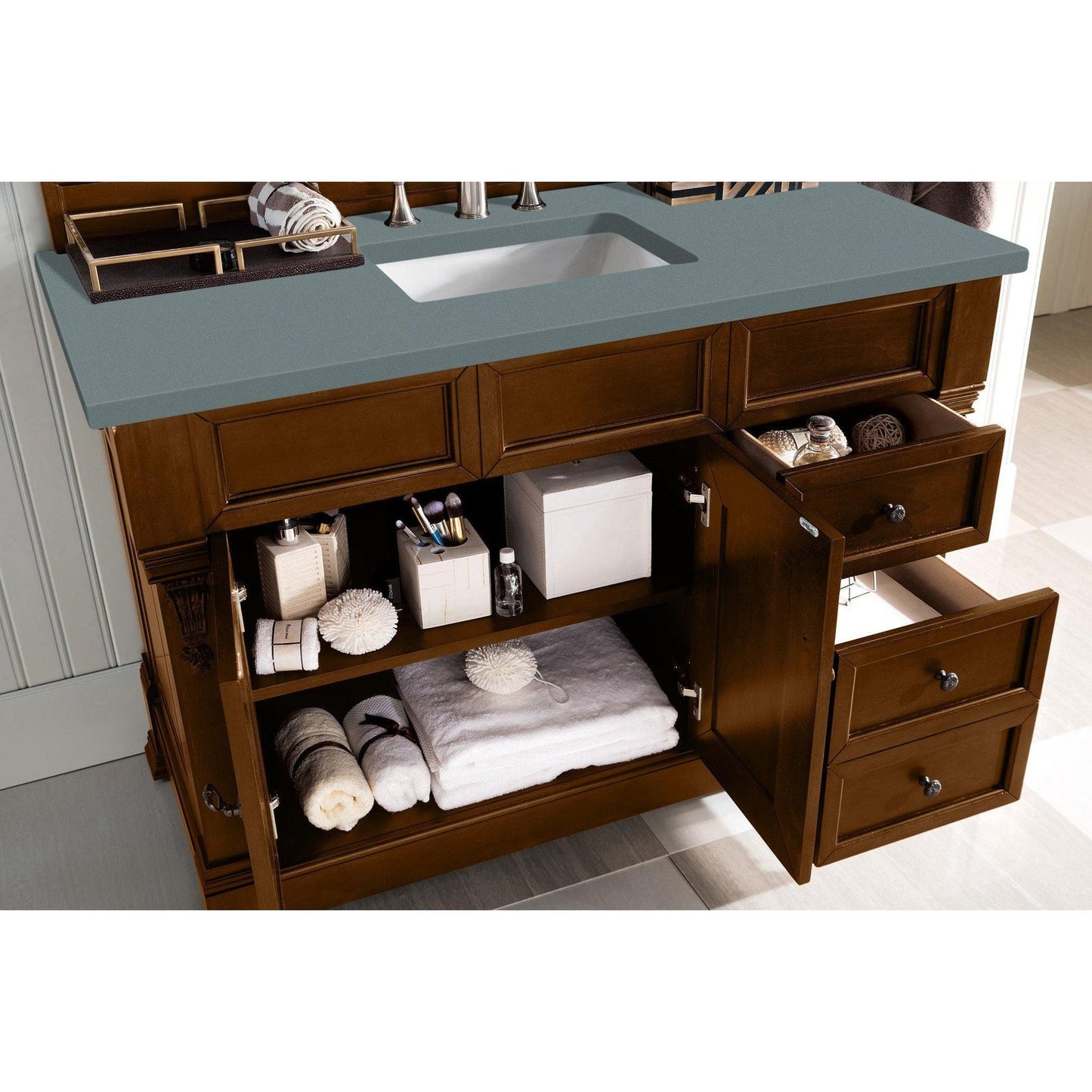 James Martin Vanities Brookfield 48" Country Oak Single Vanity With 3cm Cala Blue Quartz Top