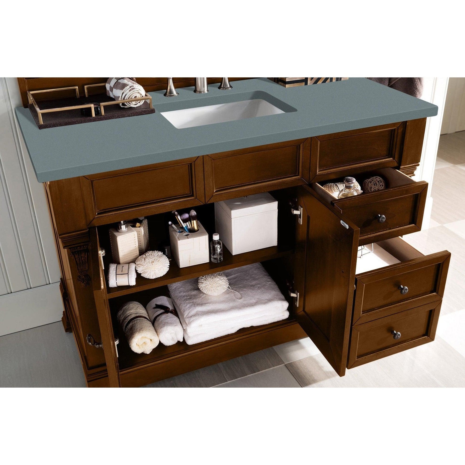 James Martin Vanities Brookfield 48" Country Oak Single Vanity With 3cm Cala Blue Quartz Top