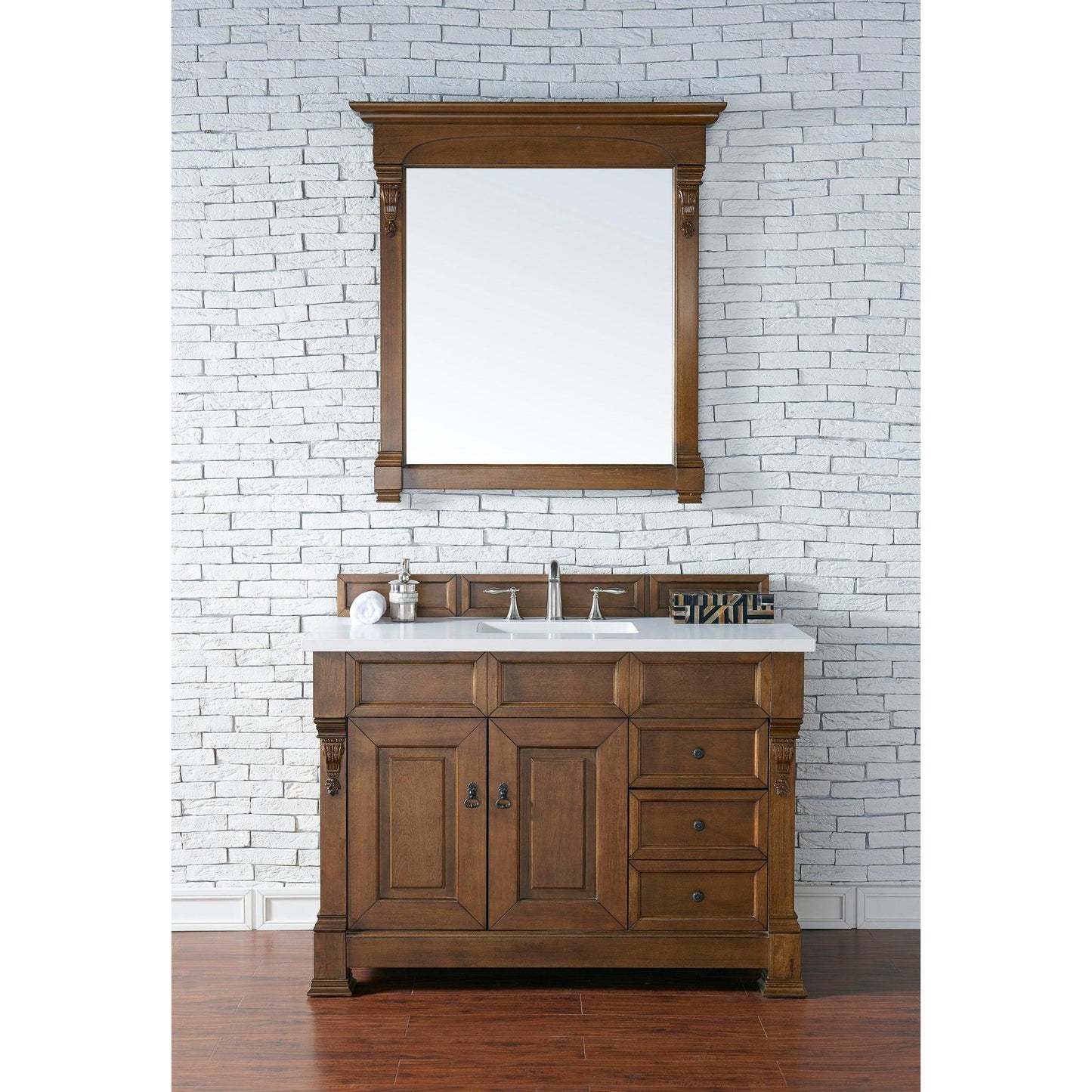 James Martin Vanities Brookfield 48" Country Oak Single Vanity With 3cm White Zeus Quartz Top