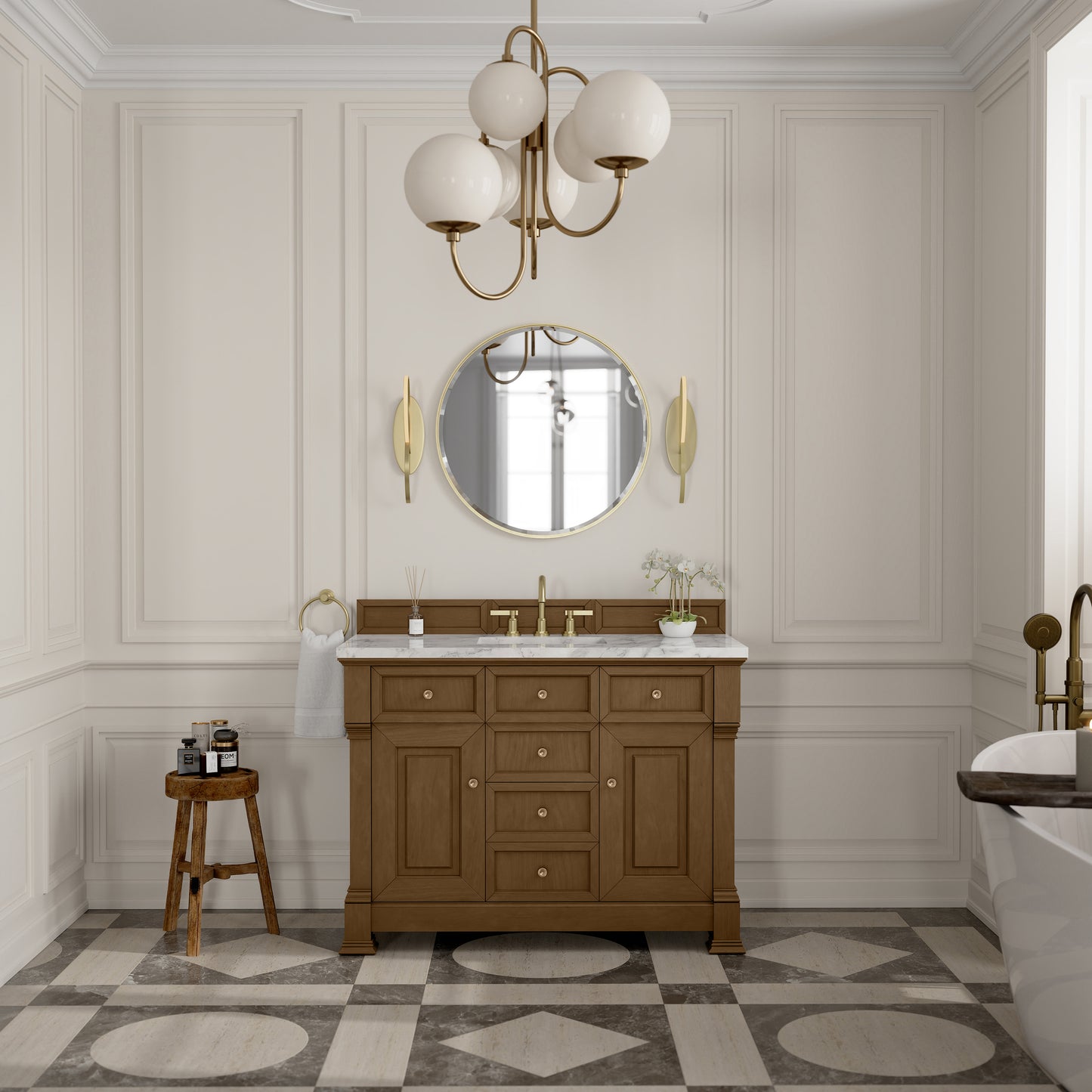 James Martin Vanities Brookfield 48" Honey Oak Single Vanity With 3cm Carrara White Marble Top