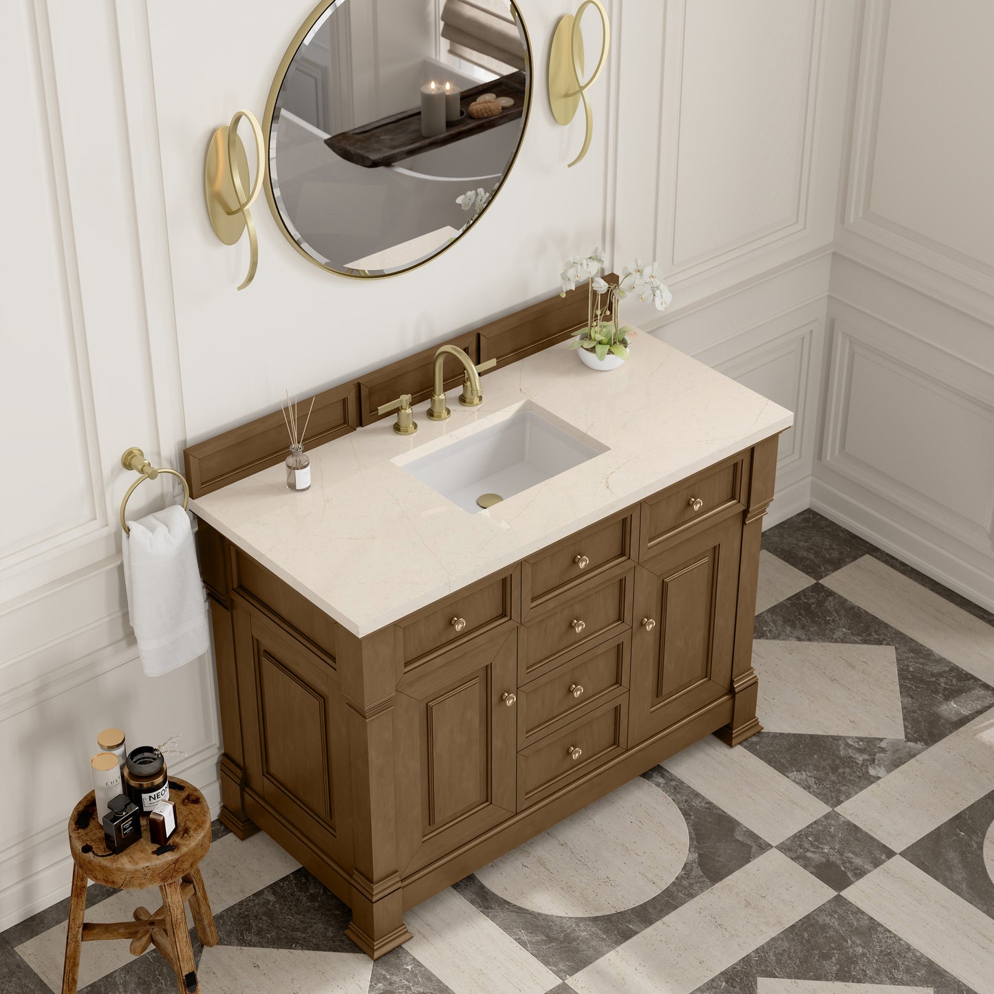 James Martin Vanities Brookfield 48" Honey Oak Single Vanity With 3cm Eternal Marfil Silestone Top