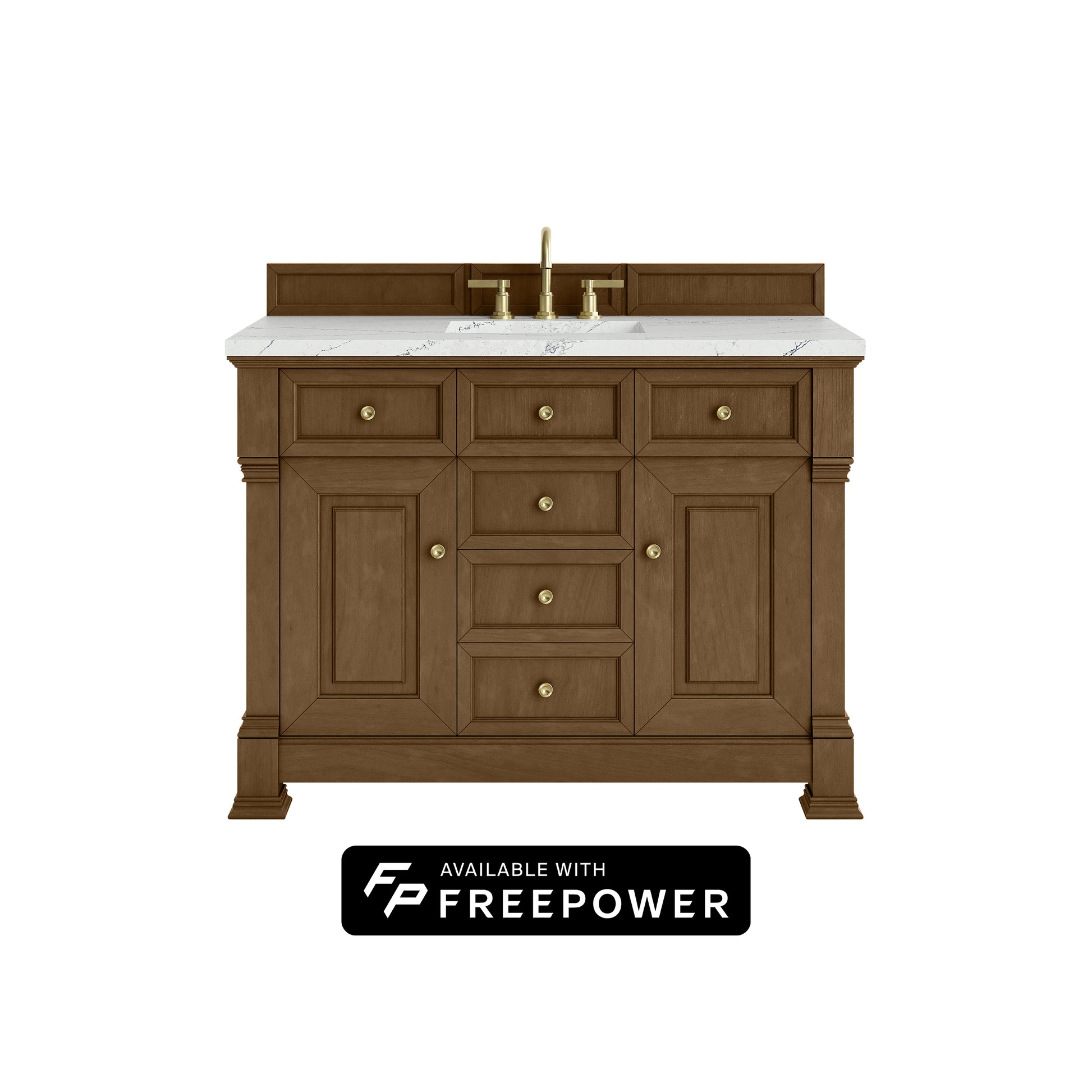 James Martin Vanities Brookfield 48" Honey Oak Single Vanity With 3cm Ethereal Noctis Silestone Top With FreePower Wireless Charger