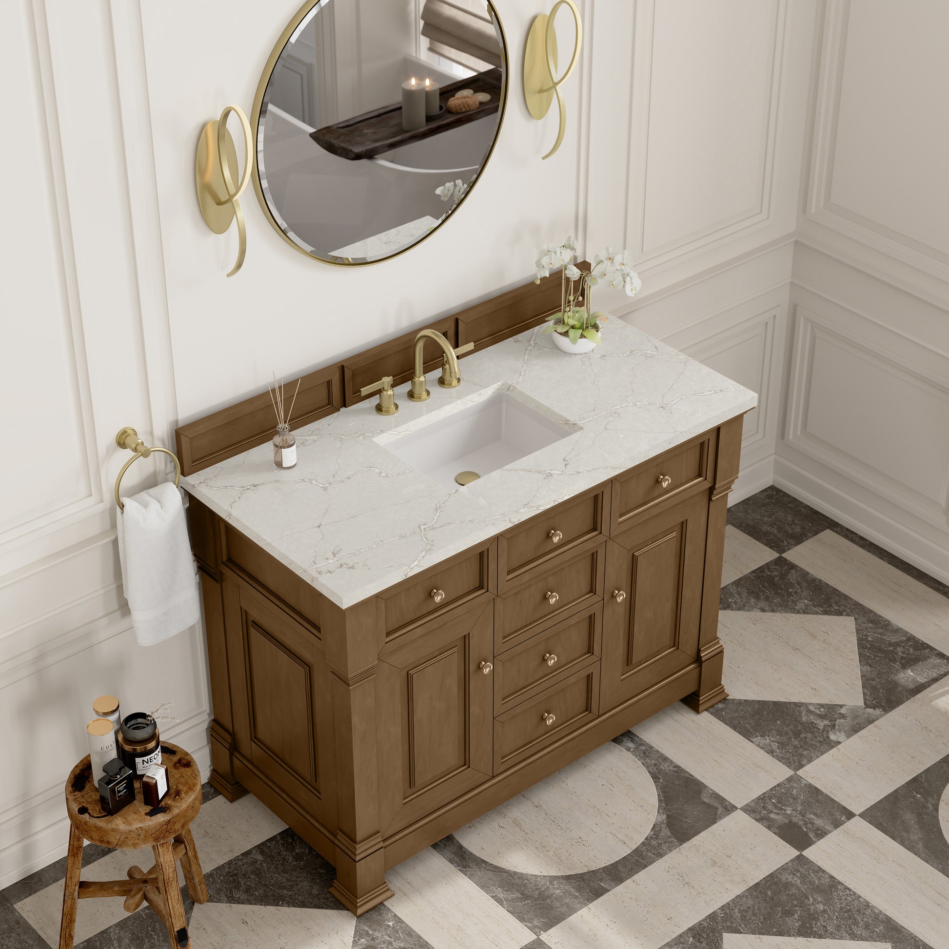 James Martin Vanities Brookfield 48" Honey Oak Single Vanity With 3cm Victorian Silver Silestone Top