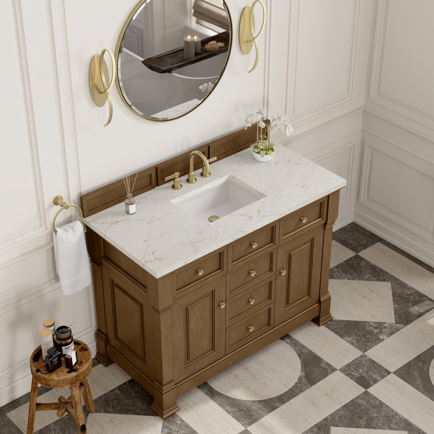 James Martin Vanities Brookfield 48" Honey Oak Single Vanity With 3cm Victorian Silver Silestone Top With FreePower Wireless Charger