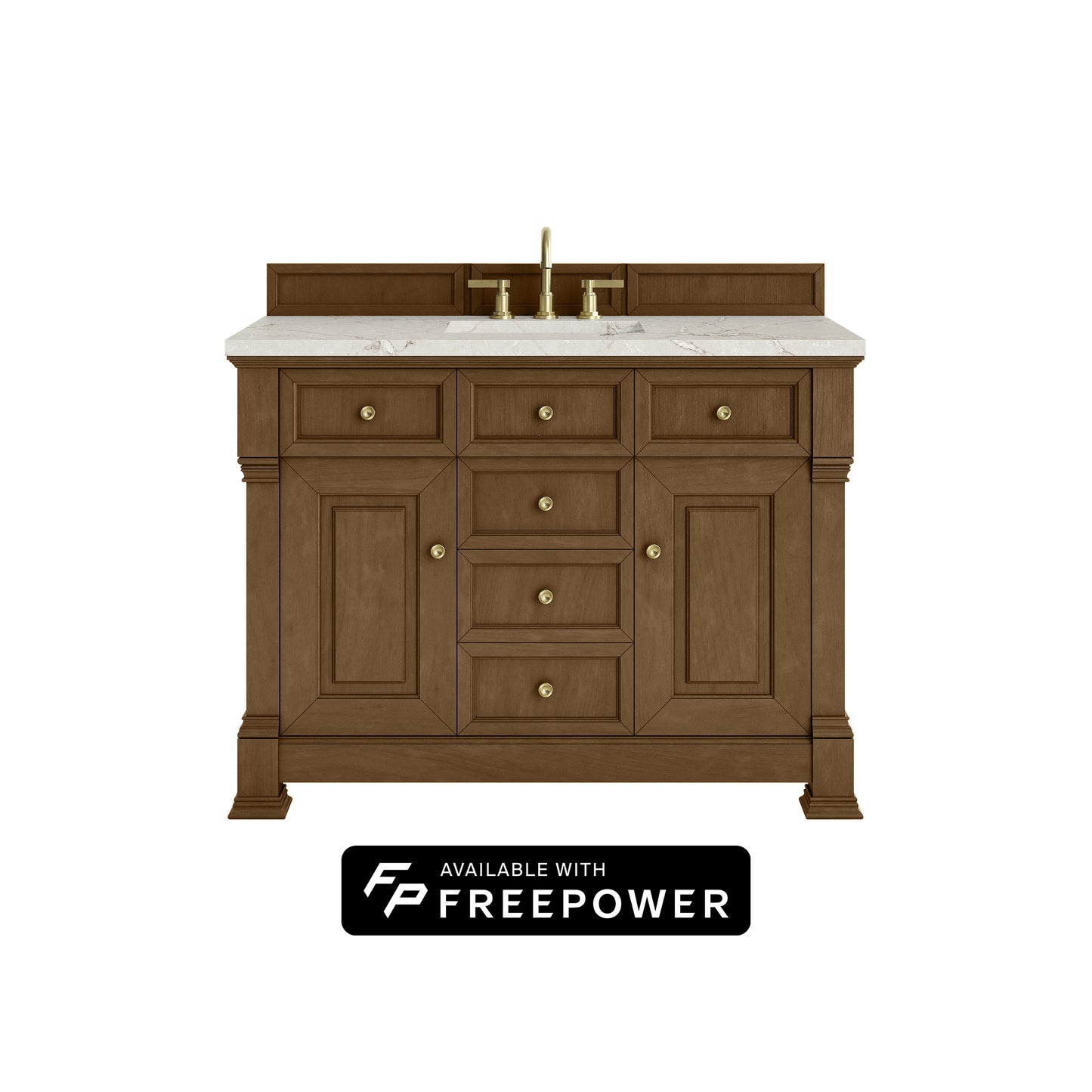 James Martin Vanities Brookfield 48" Honey Oak Single Vanity With 3cm Victorian Silver Silestone Top With FreePower Wireless Charger