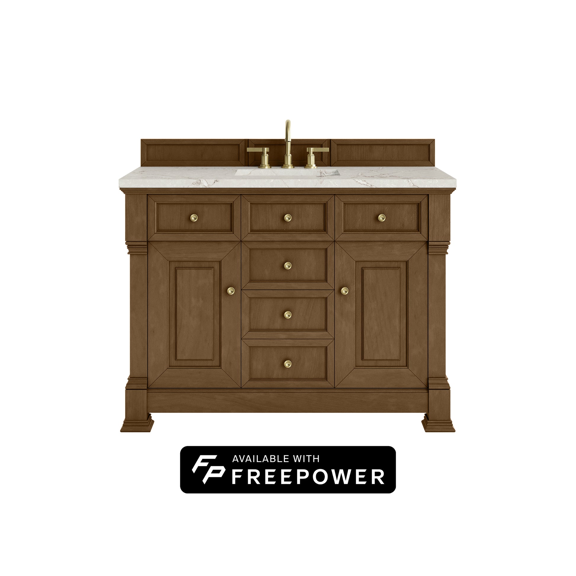 James Martin Vanities Brookfield 48" Honey Oak Single Vanity With 3cm Victorian Silver Silestone Top With FreePower Wireless Charger