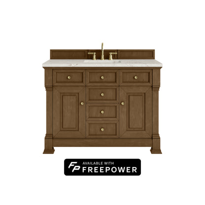 James Martin Vanities Brookfield 48" Honey Oak Single Vanity With 3cm Victorian Silver Silestone Top With FreePower Wireless Charger