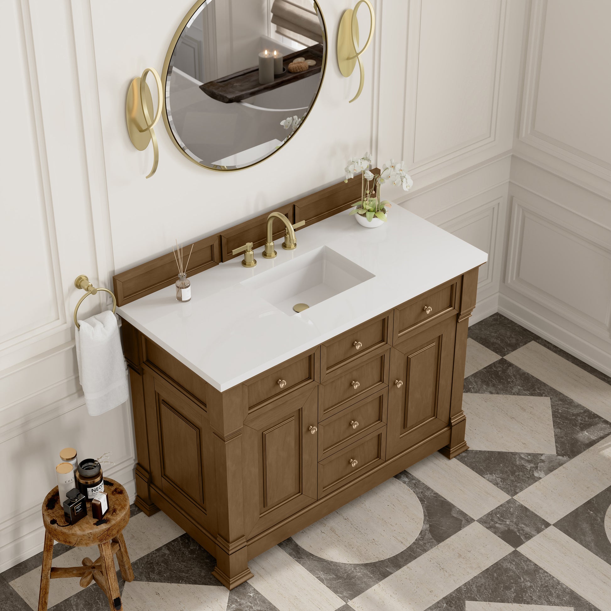James Martin Vanities Brookfield 48" Honey Oak Single Vanity With 3cm White Zeus Silestone Top