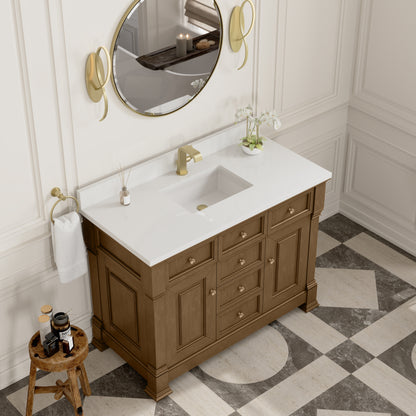 James Martin Vanities Brookfield 48" Honey Oak Single Vanity With Single Hole 3cm White Zeus Silestone Top and Backsplash