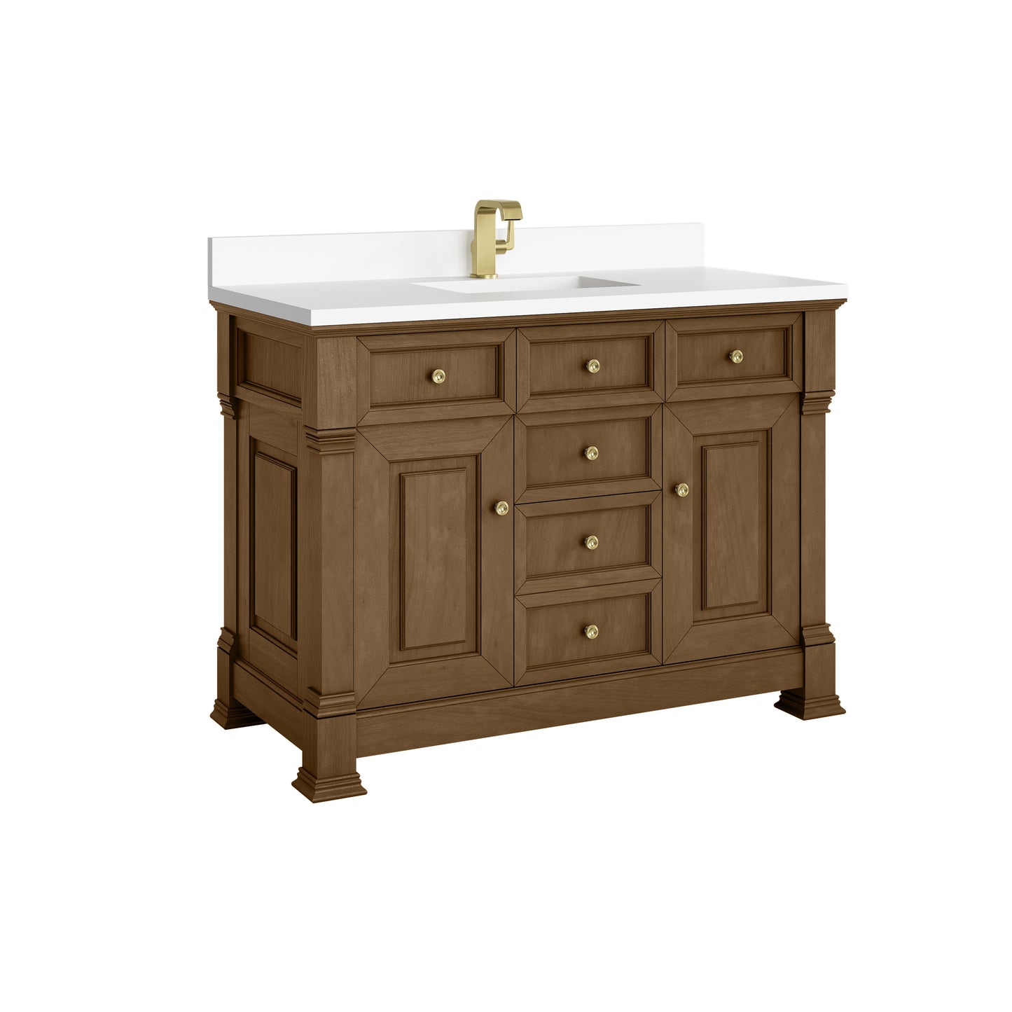 James Martin Vanities Brookfield 48" Honey Oak Single Vanity With Single Hole 3cm White Zeus Silestone Top and Backsplash